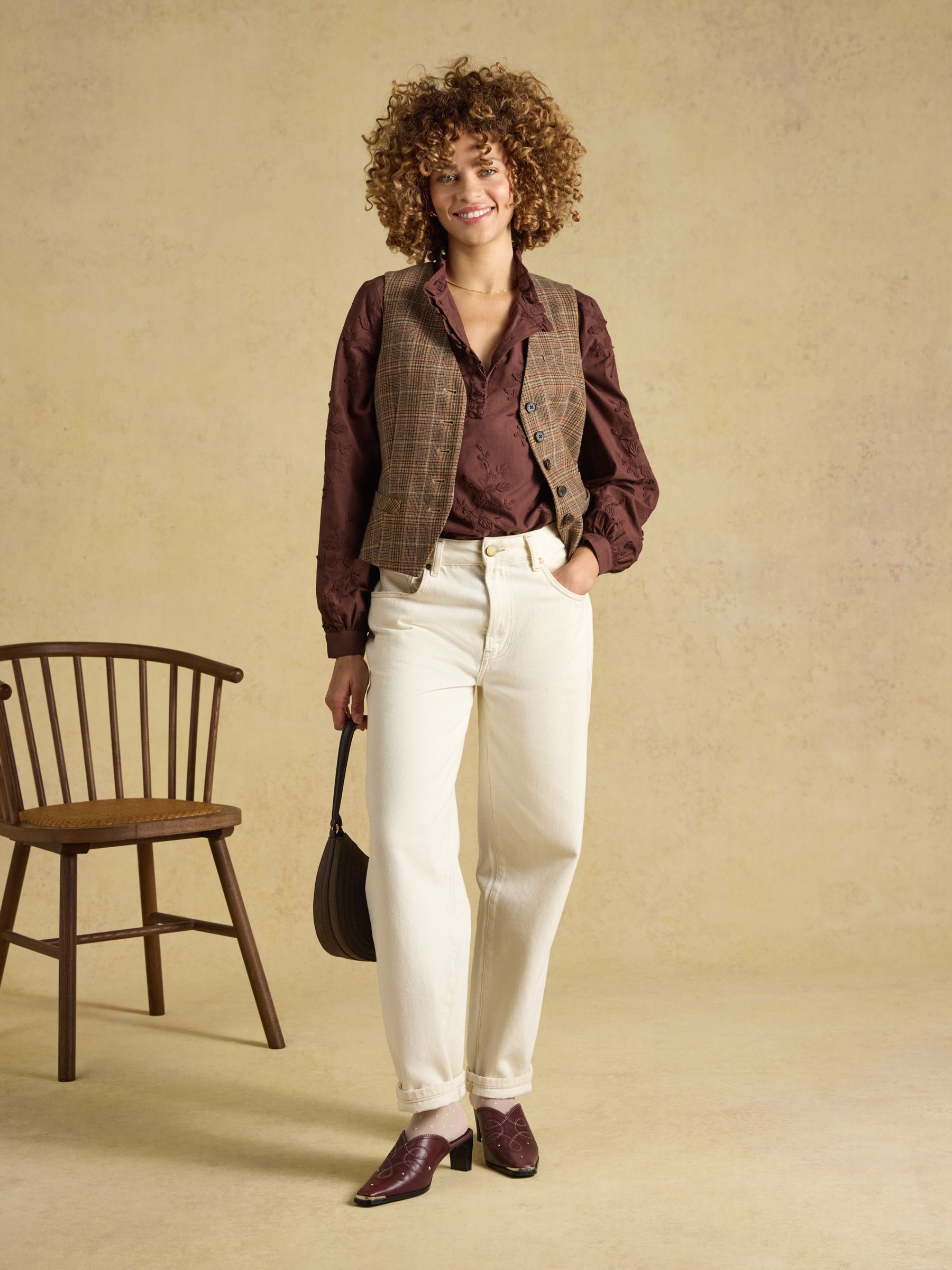 Melanie Brown Embroidered Frill Neck Blouse - Image 5 of 7