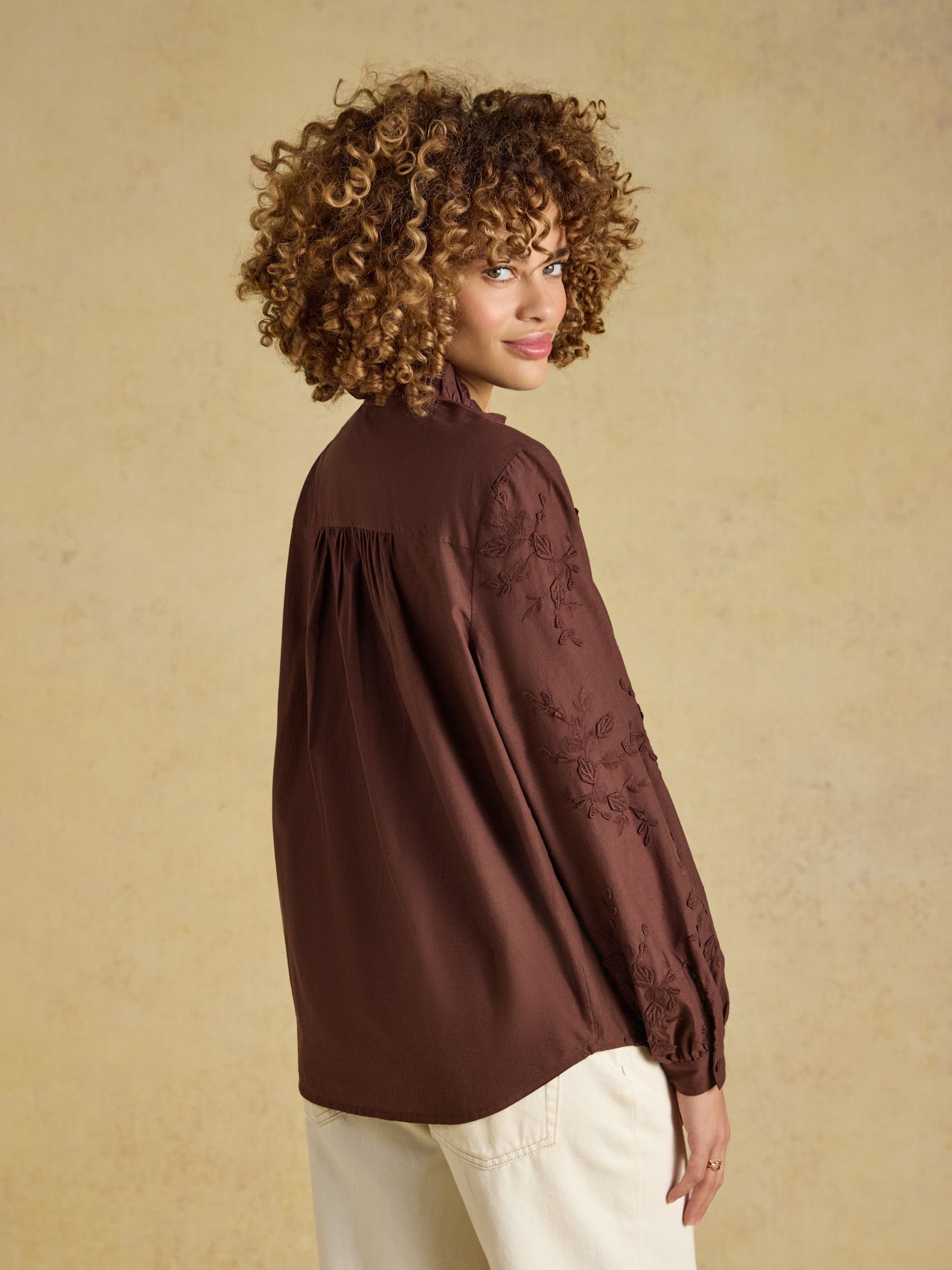 Melanie Brown Embroidered Frill Neck Blouse - Image 6 of 7