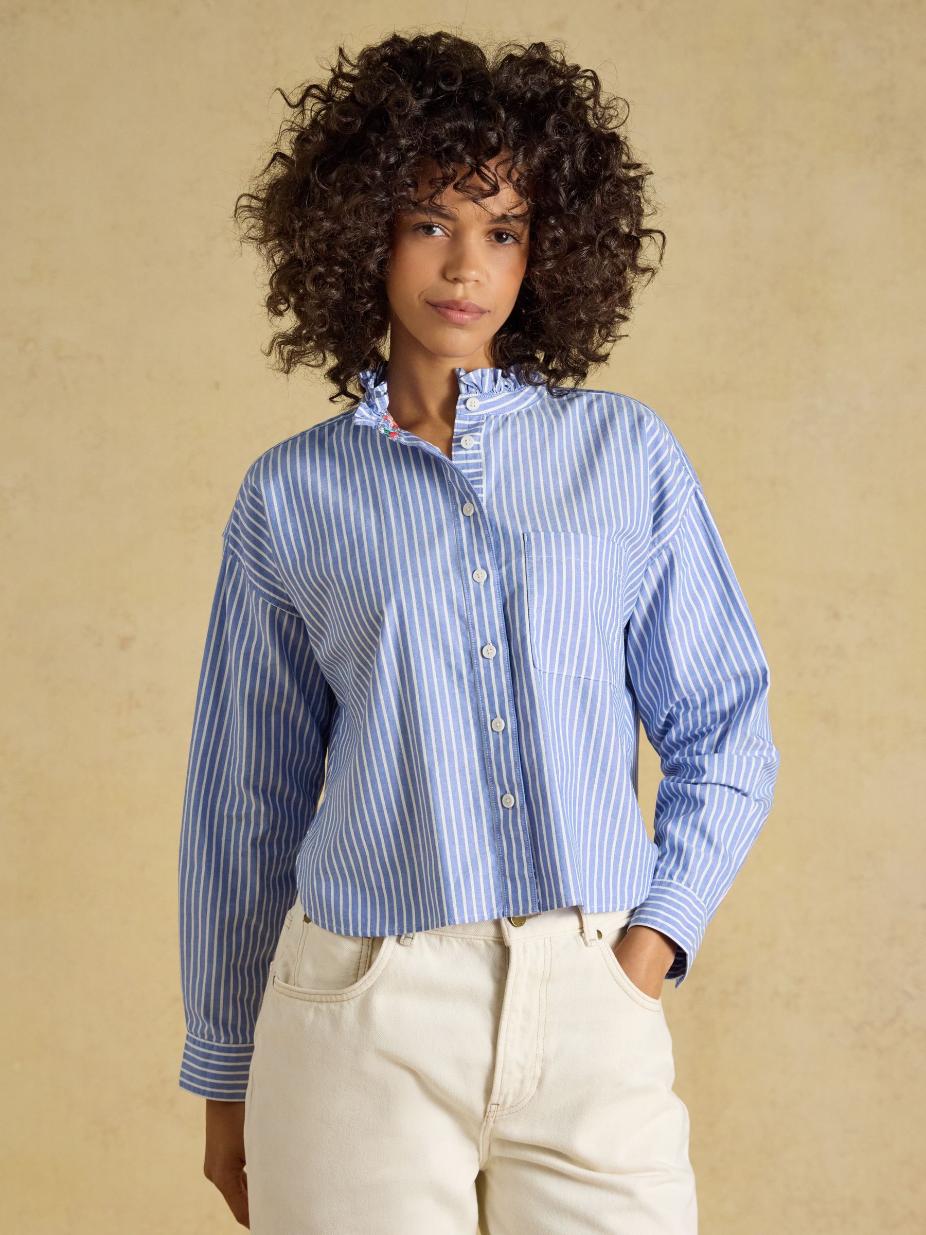 Blue & White Striped Cropped Oxford Shirt - Image 4 of 10