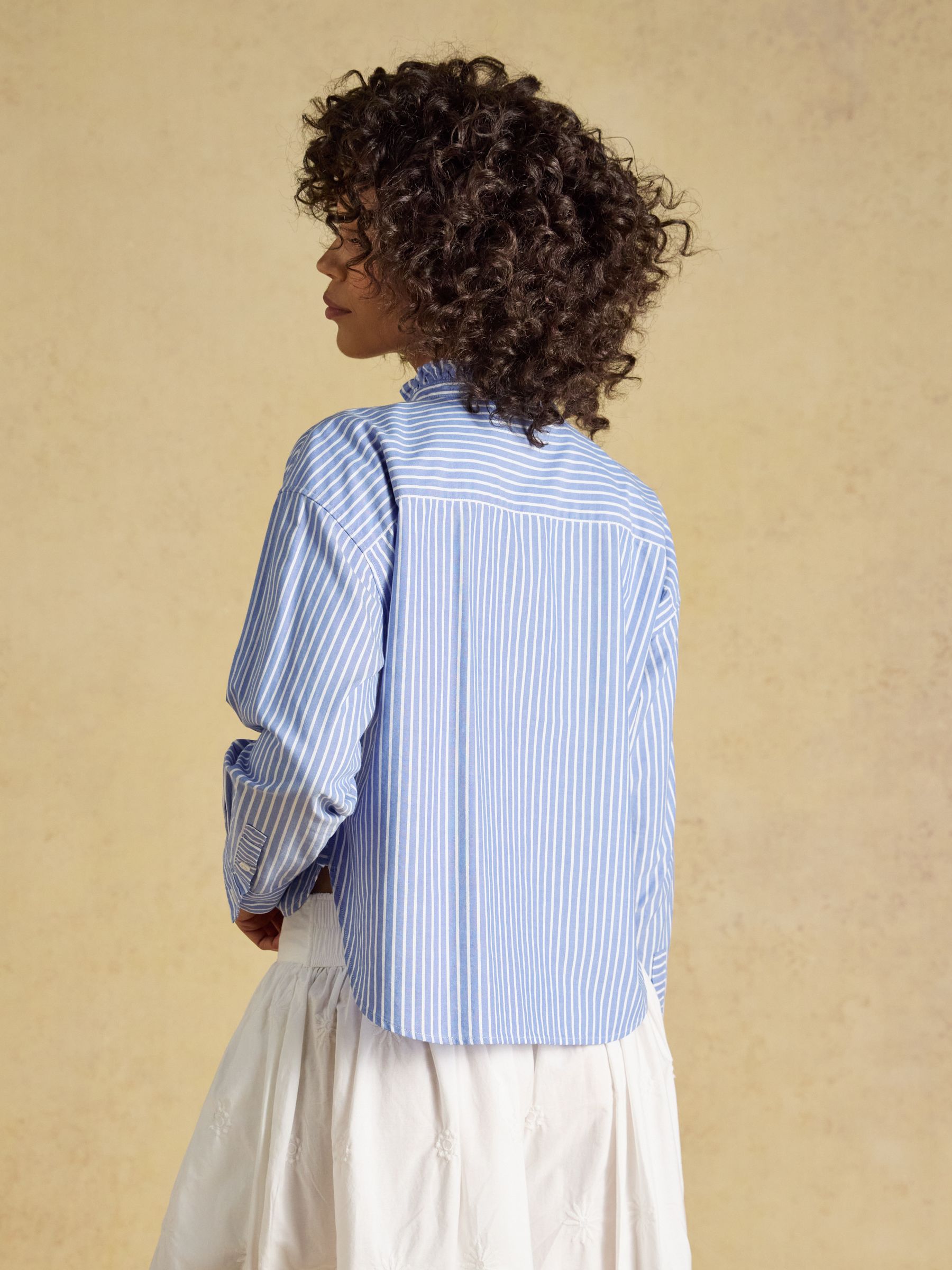 Blue & White Striped Cropped Oxford Shirt - Image 5 of 10