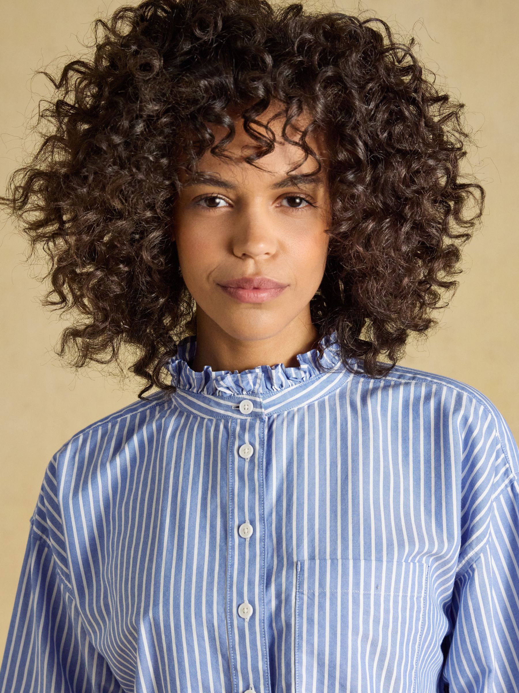 Blue & White Striped Cropped Oxford Shirt - Image 6 of 10