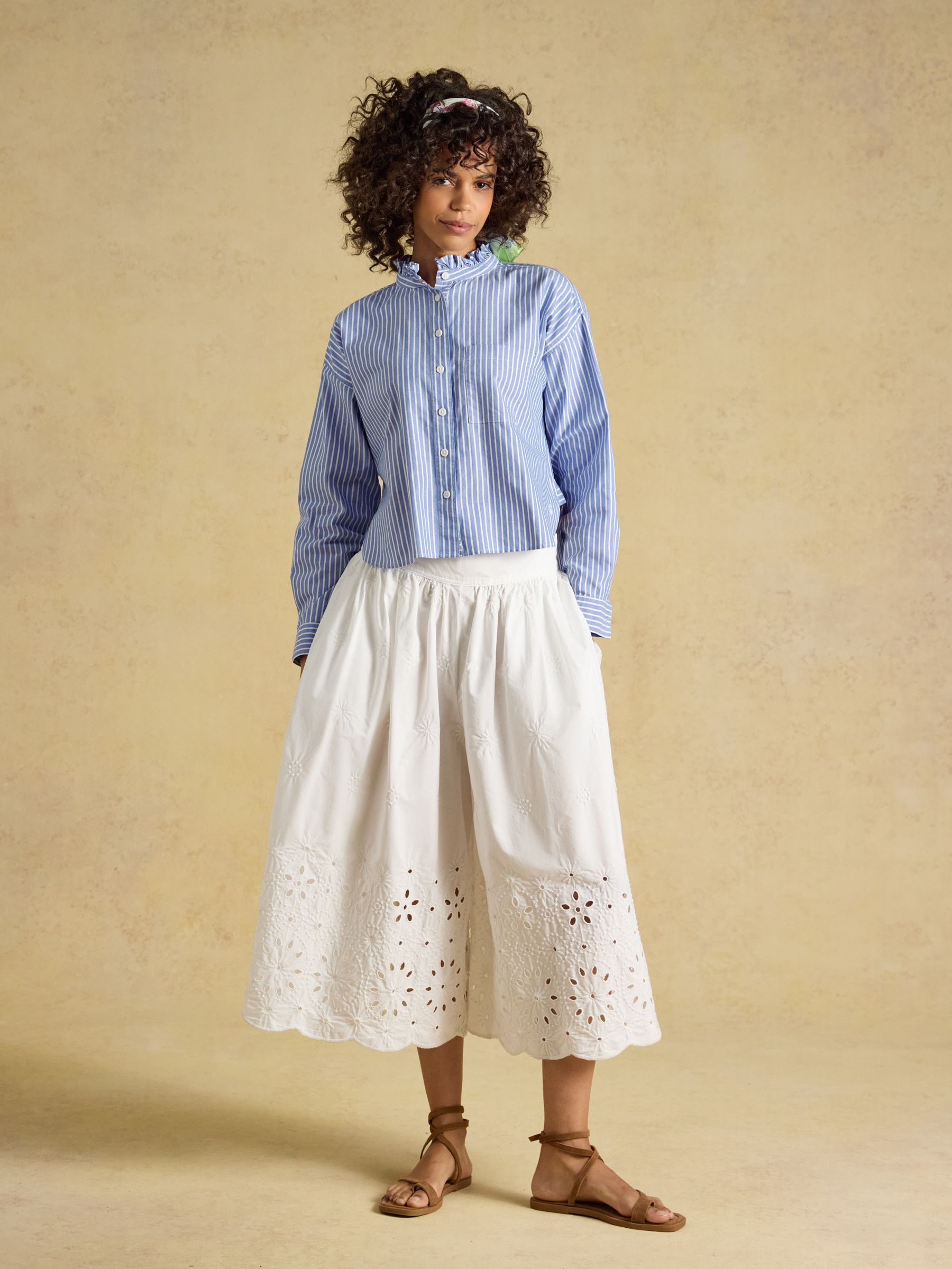 Blue & White Striped Cropped Oxford Shirt - Image 8 of 10