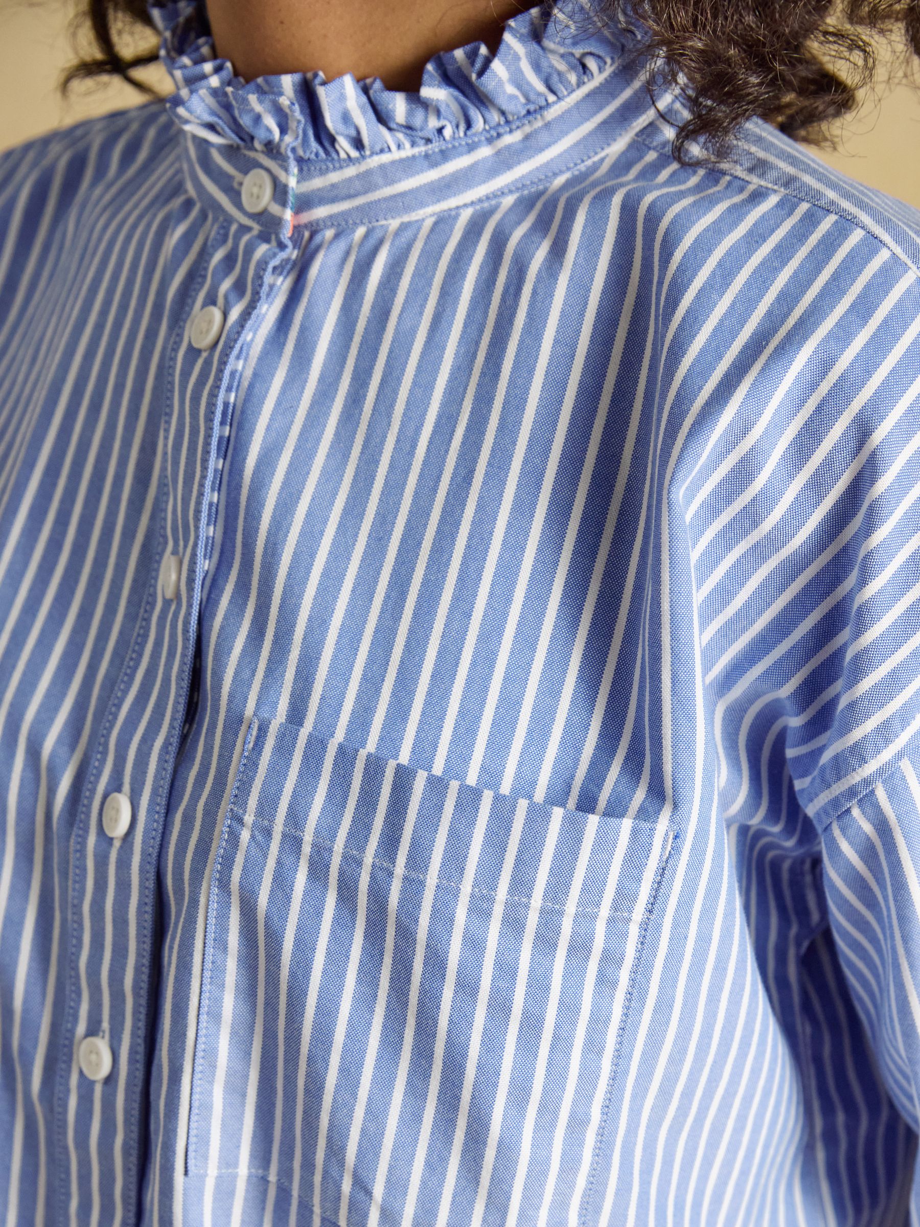 Blue & White Striped Cropped Oxford Shirt - Image 9 of 10