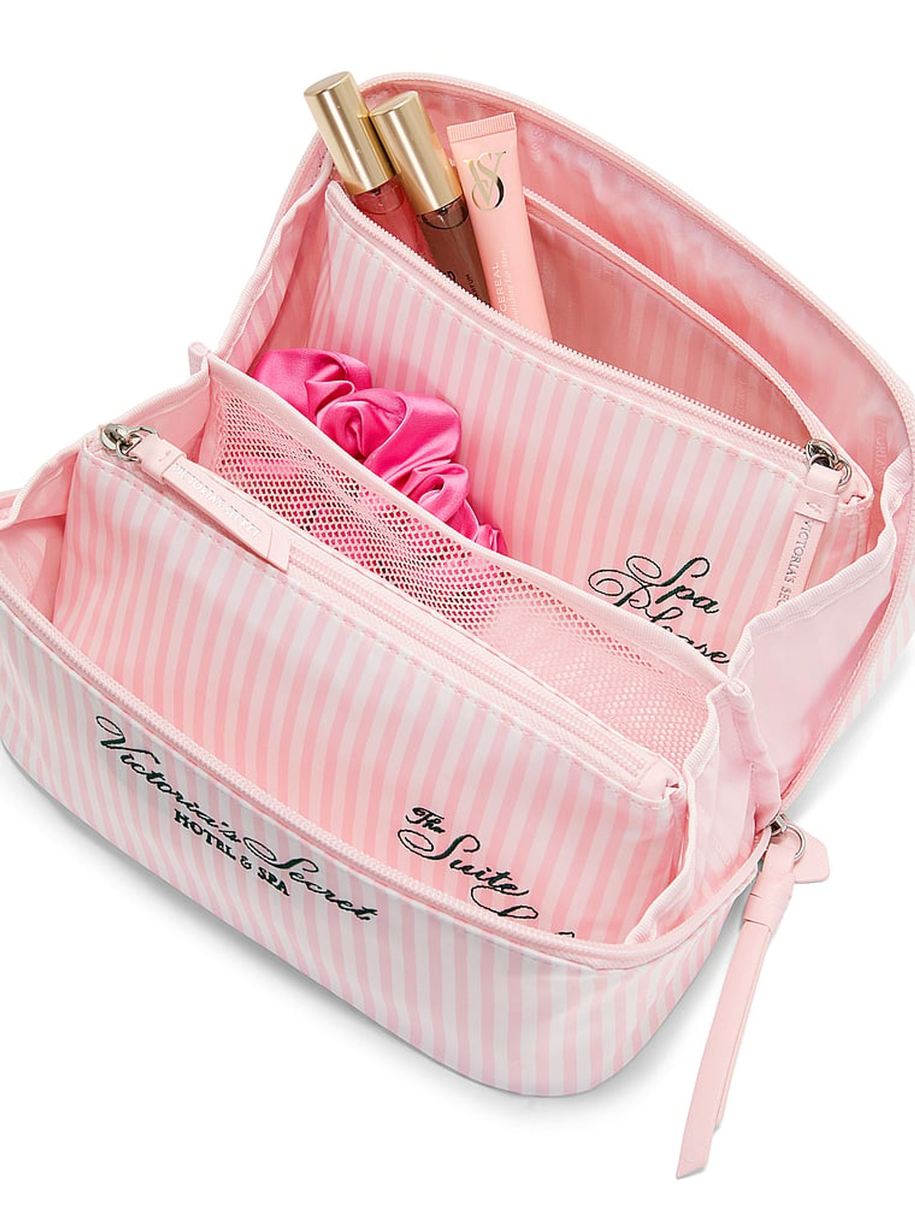 Iconic Stripe Pink Embroidered Expandable Travel Make-Up Bags 3 Piece - Image 3 of 3 Iconic Stripe Pink Embroidered Expandable Travel Make-Up Bags 3 Piece - Image 3 of 3