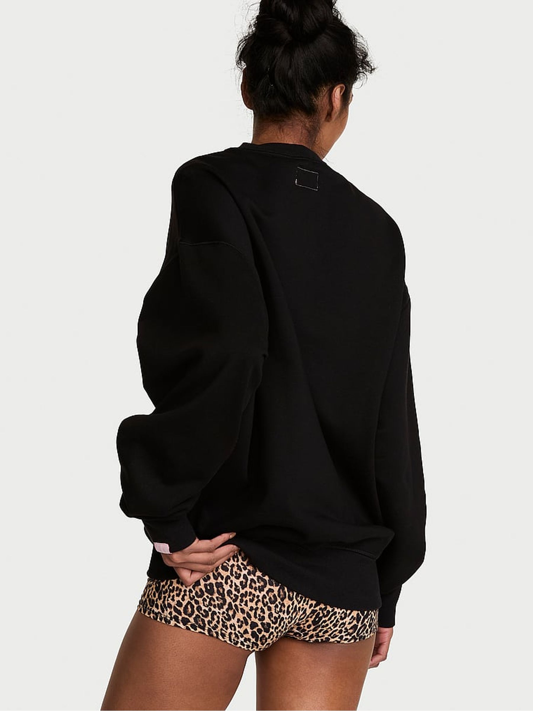 Pure Black Fleece Oversized Crewneck Sweatshirt - Image 2 of 2 Pure Black Fleece Oversized Crewneck Sweatshirt - Image 2 of 2