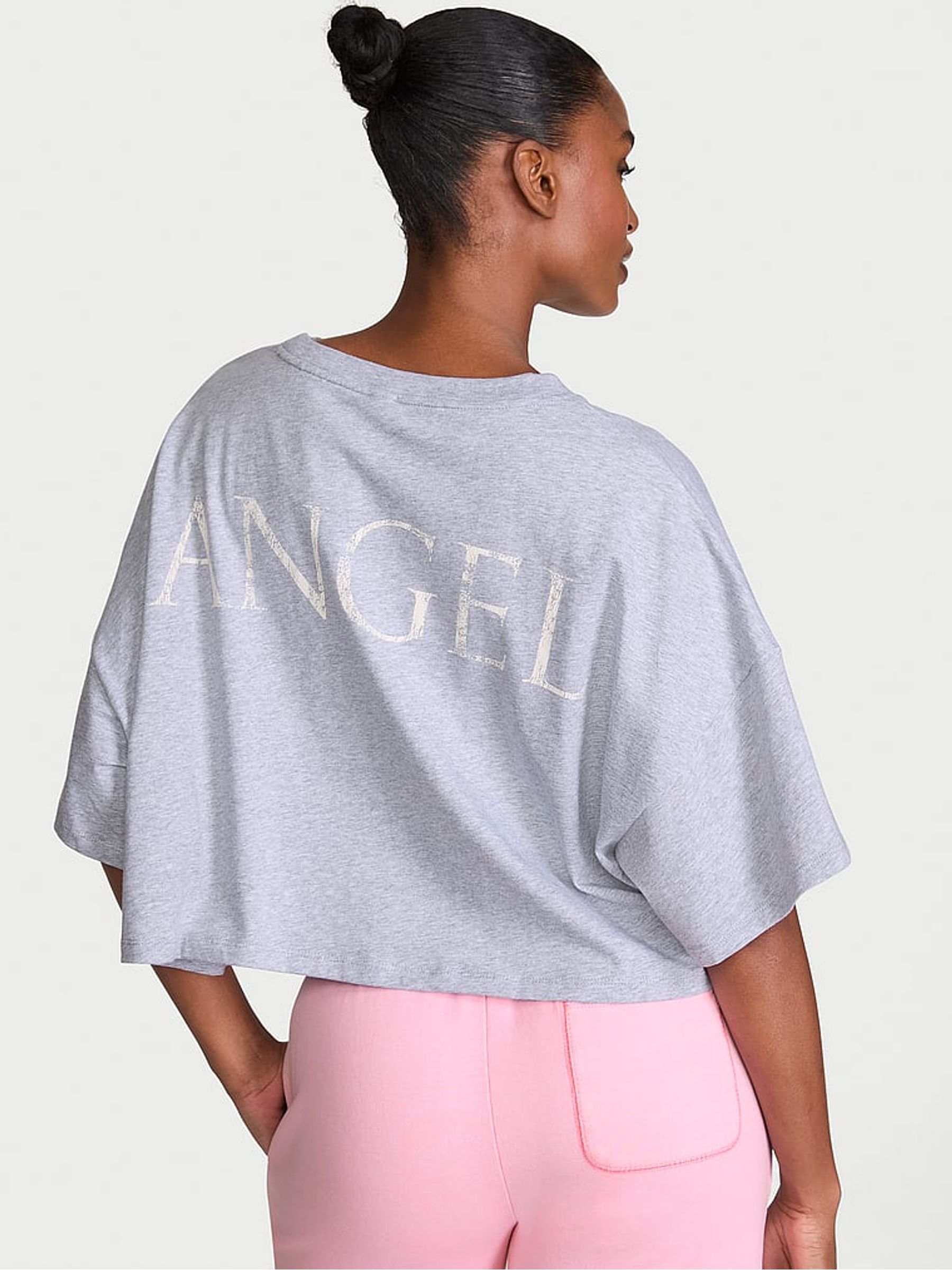 Medium Heather Grey Logo Cotton Oversized Cropped Top - Image 2 of 2 Medium Heather Grey Logo Cotton Oversized Cropped Top - Image 2 of 2