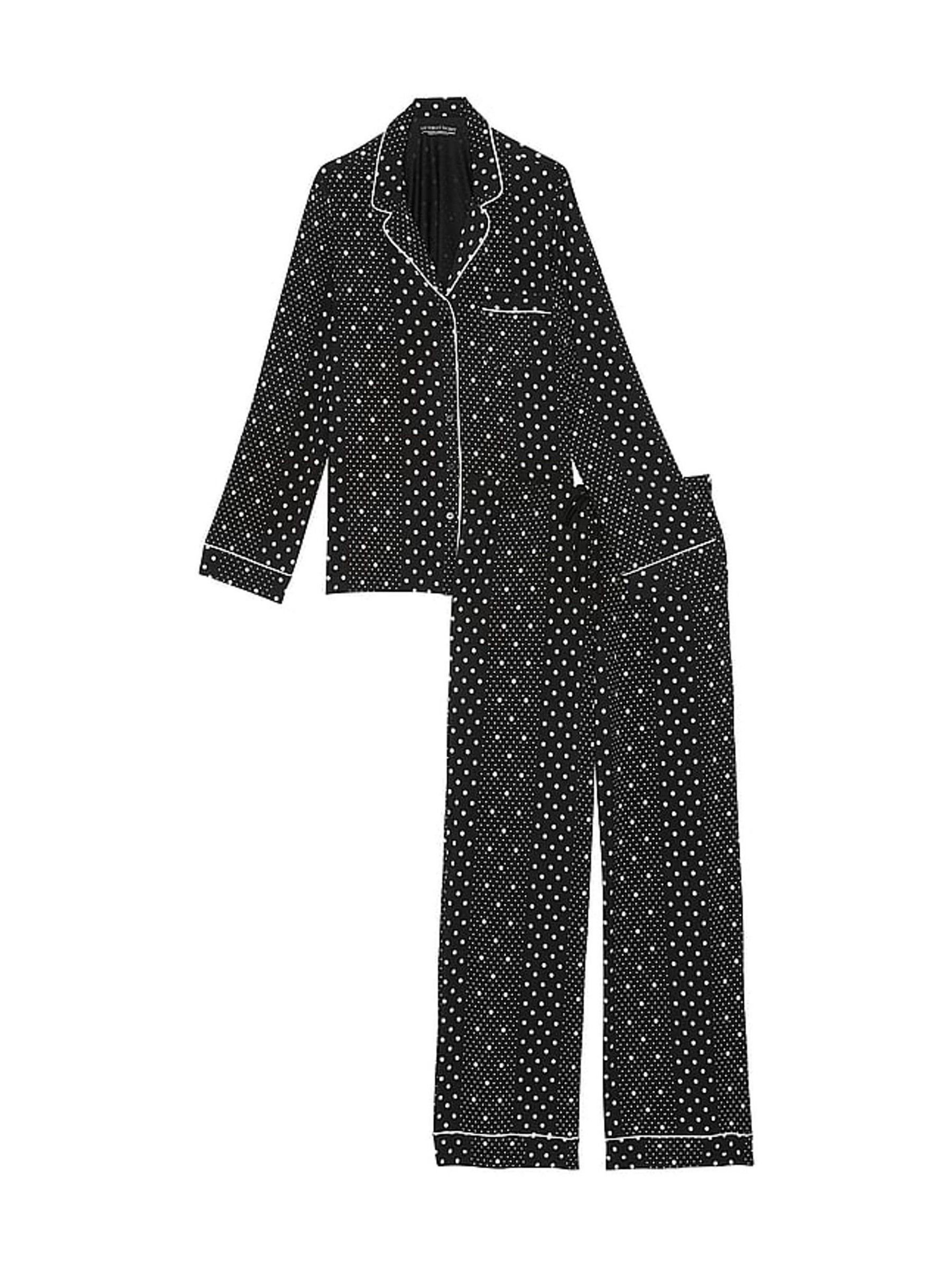 Black Dotted Stripe Modal Long Pyjamas Set - Image 3 of 4