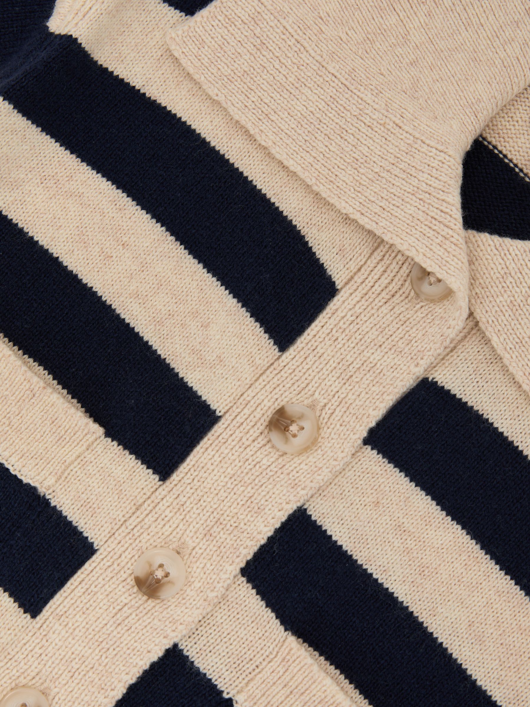 Cotton-Blend Stripe Cardigan with Wool in Navy - Image 1 of 3