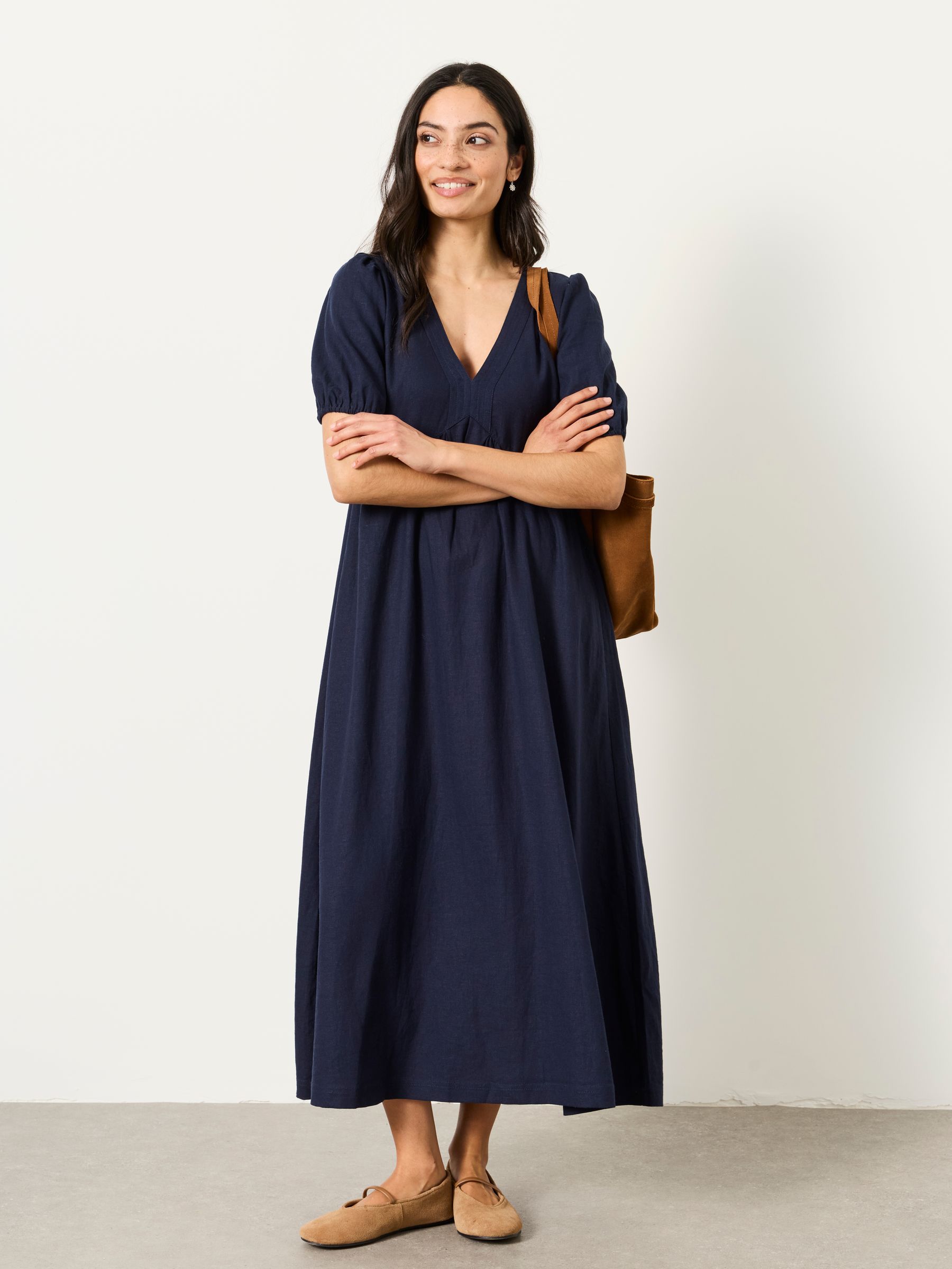 Remi Navy Petite Linen Dress - Image 1 of 6