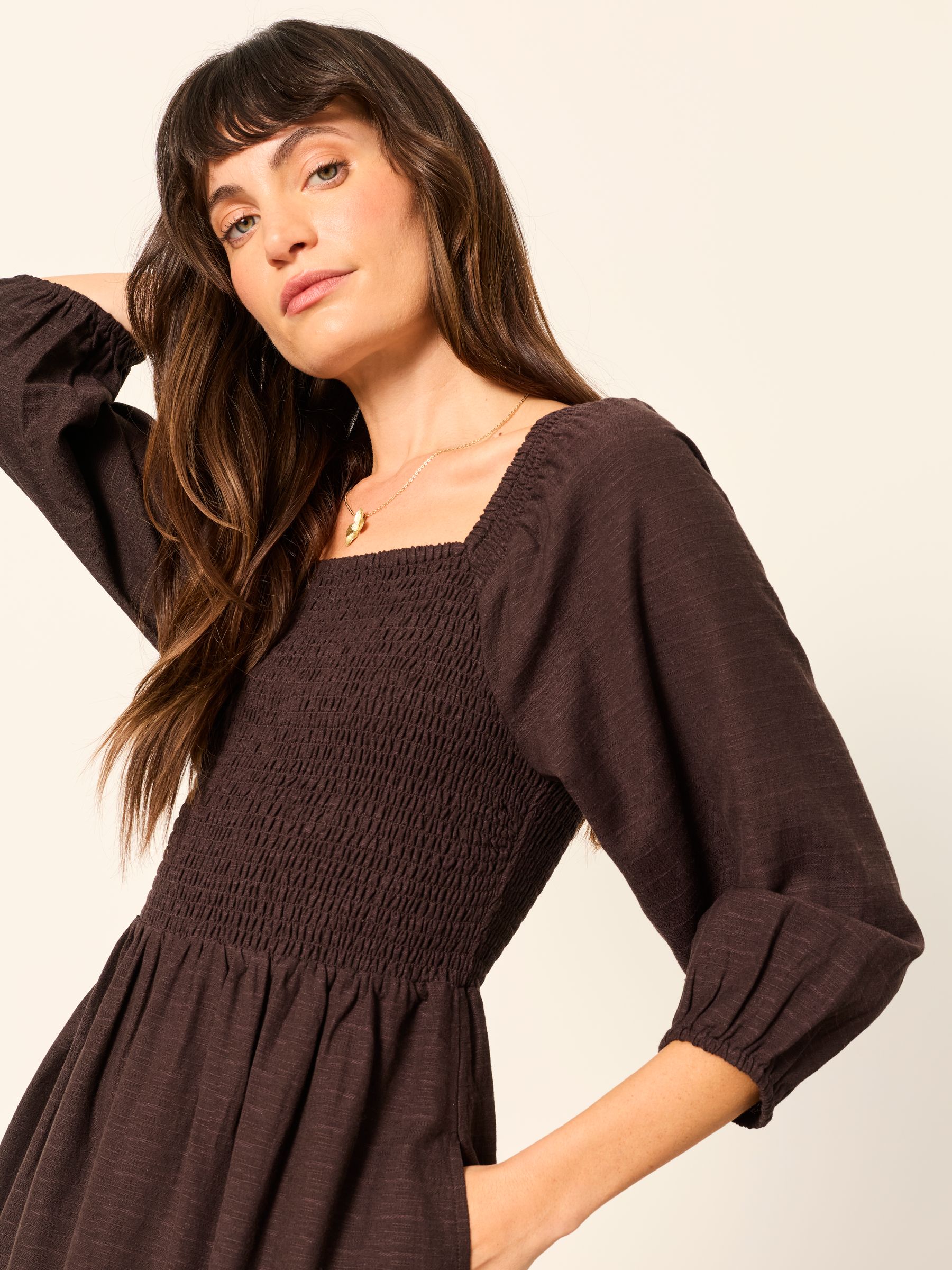 Adele Chocolate Brown Petite Midi Dress - Image 4 of 6