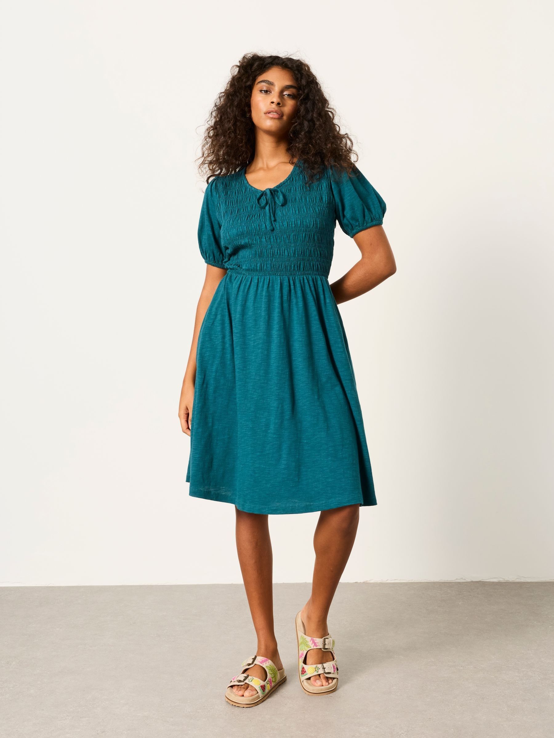 Nora Teal Blue Petite Jersey Dress | FatFace USA