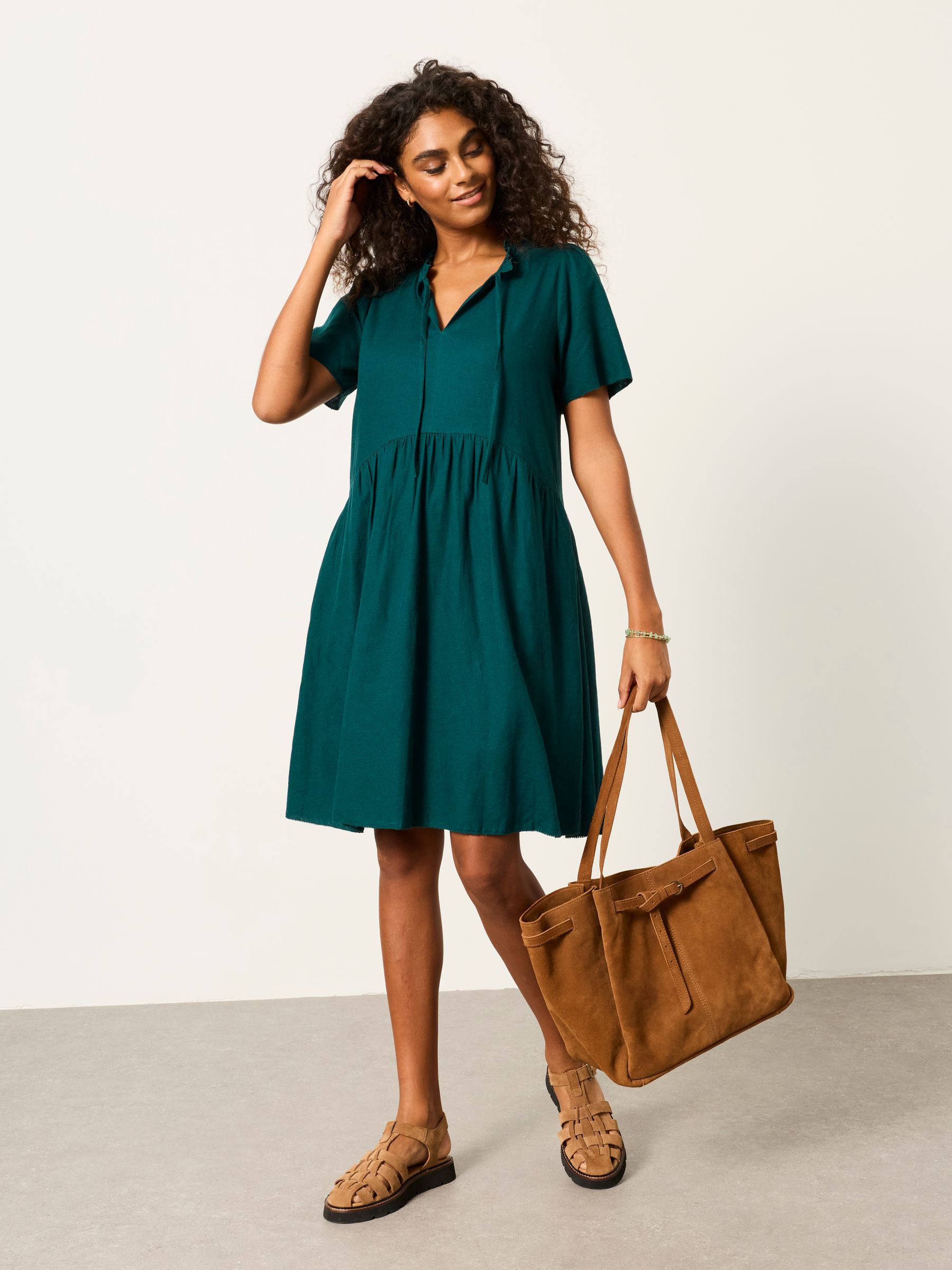 Immy Teal Blue Petite Linen Dress - Image 1 of 5 Immy Teal Blue Petite Linen Dress - Image 1 of 5