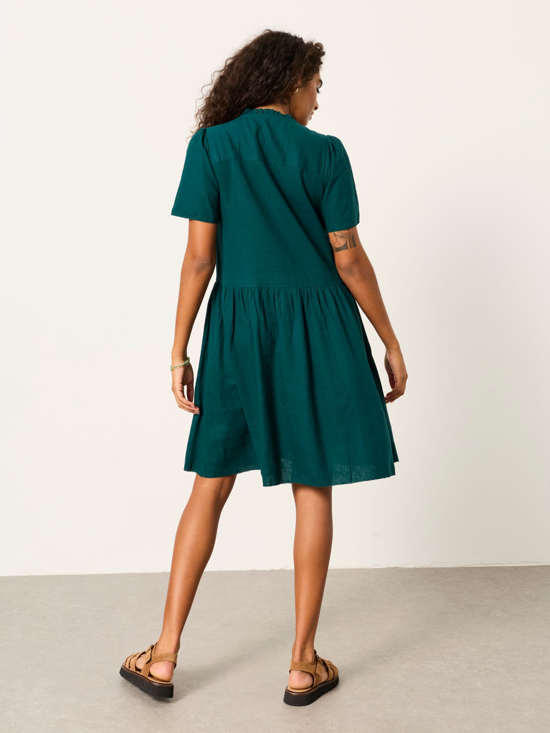 Immy Teal Blue Petite Linen Dress - Image 2 of 5 Immy Teal Blue Petite Linen Dress - Image 2 of 5