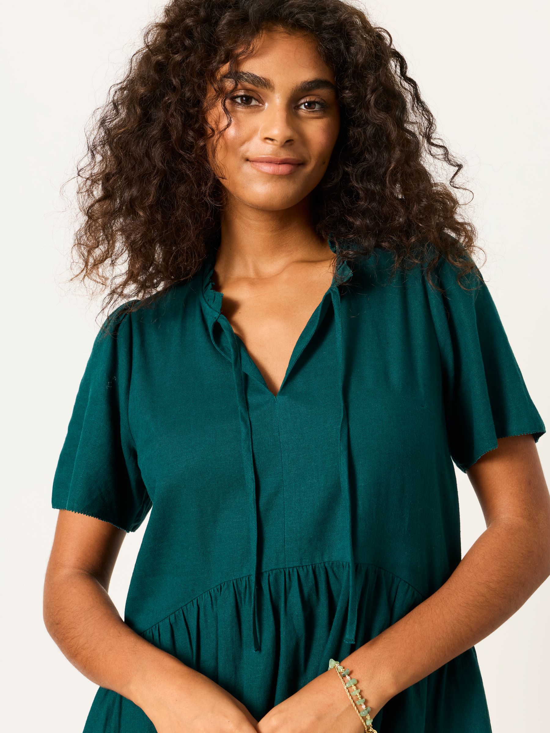 Fat Face - Teal Blue - Immy Teal Blue Petite Linen Dress