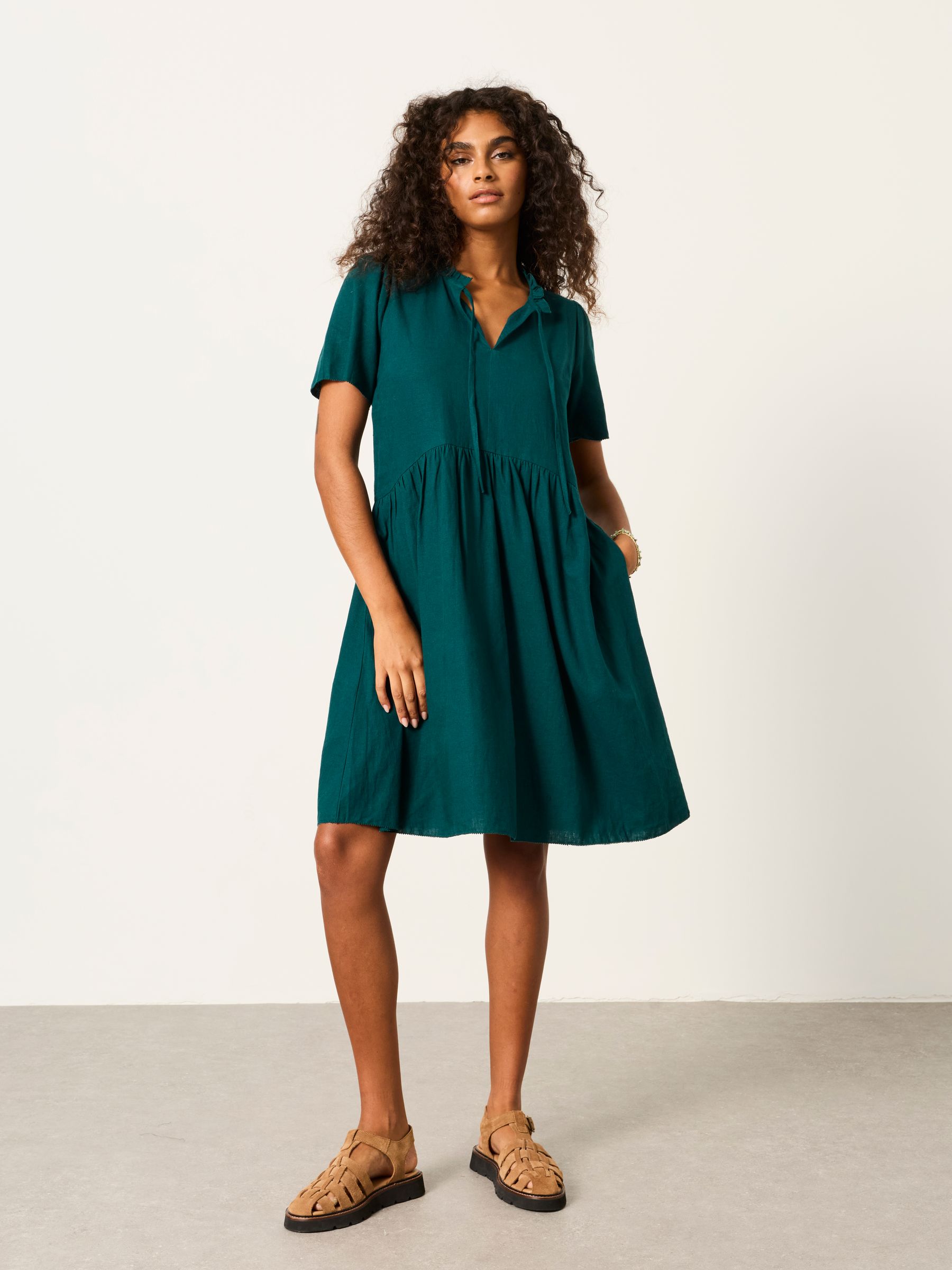 Immy Teal Blue Petite Linen Dress - Image 4 of 5