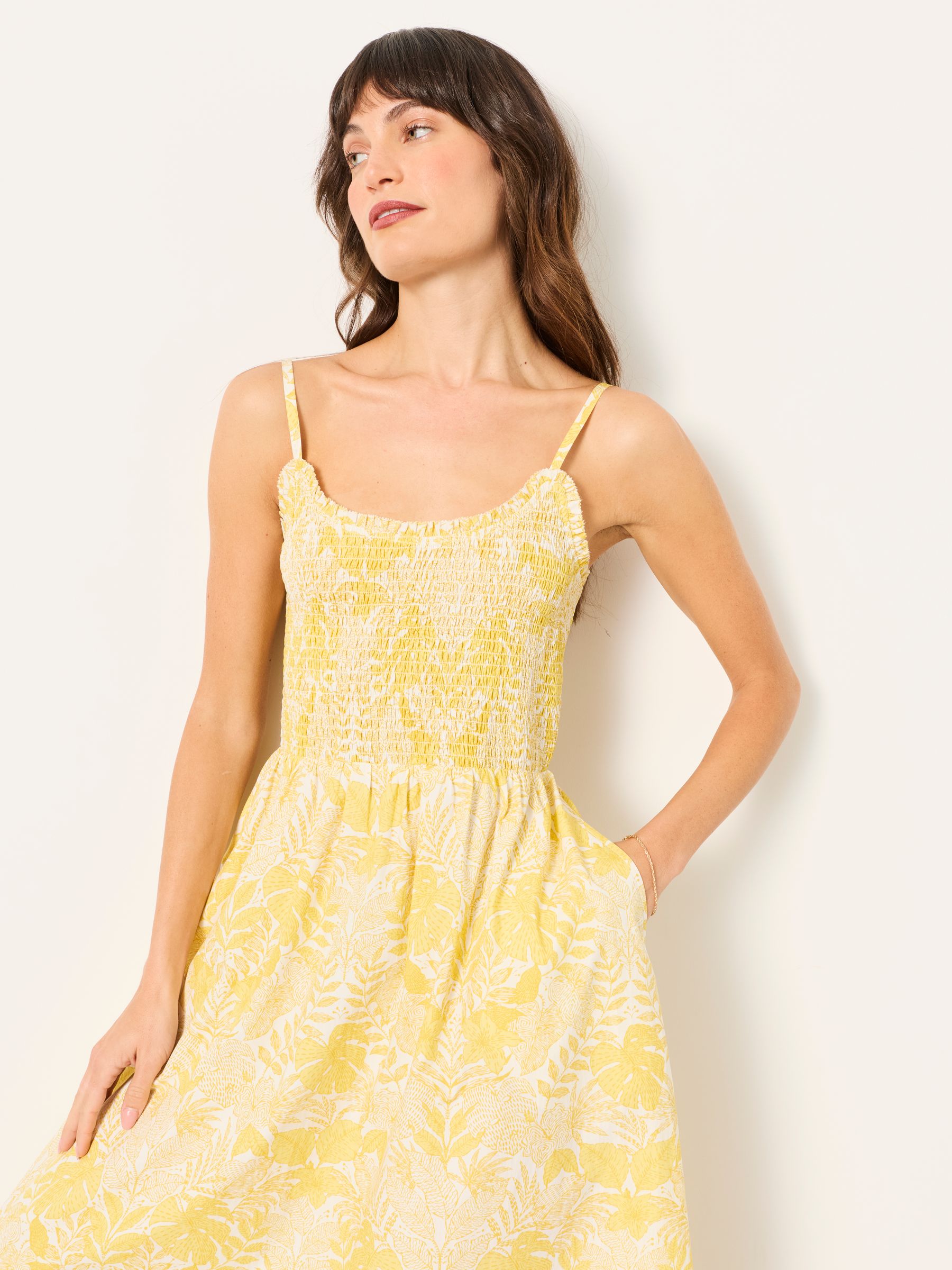 Fat Face - Yellow Stitch Leaves - Petite Midi Dresses in Yellow Stitch Leaves Fat Face - Yellow Stitch Leaves - Petite Midi Dresses in Yellow Stitch Leaves