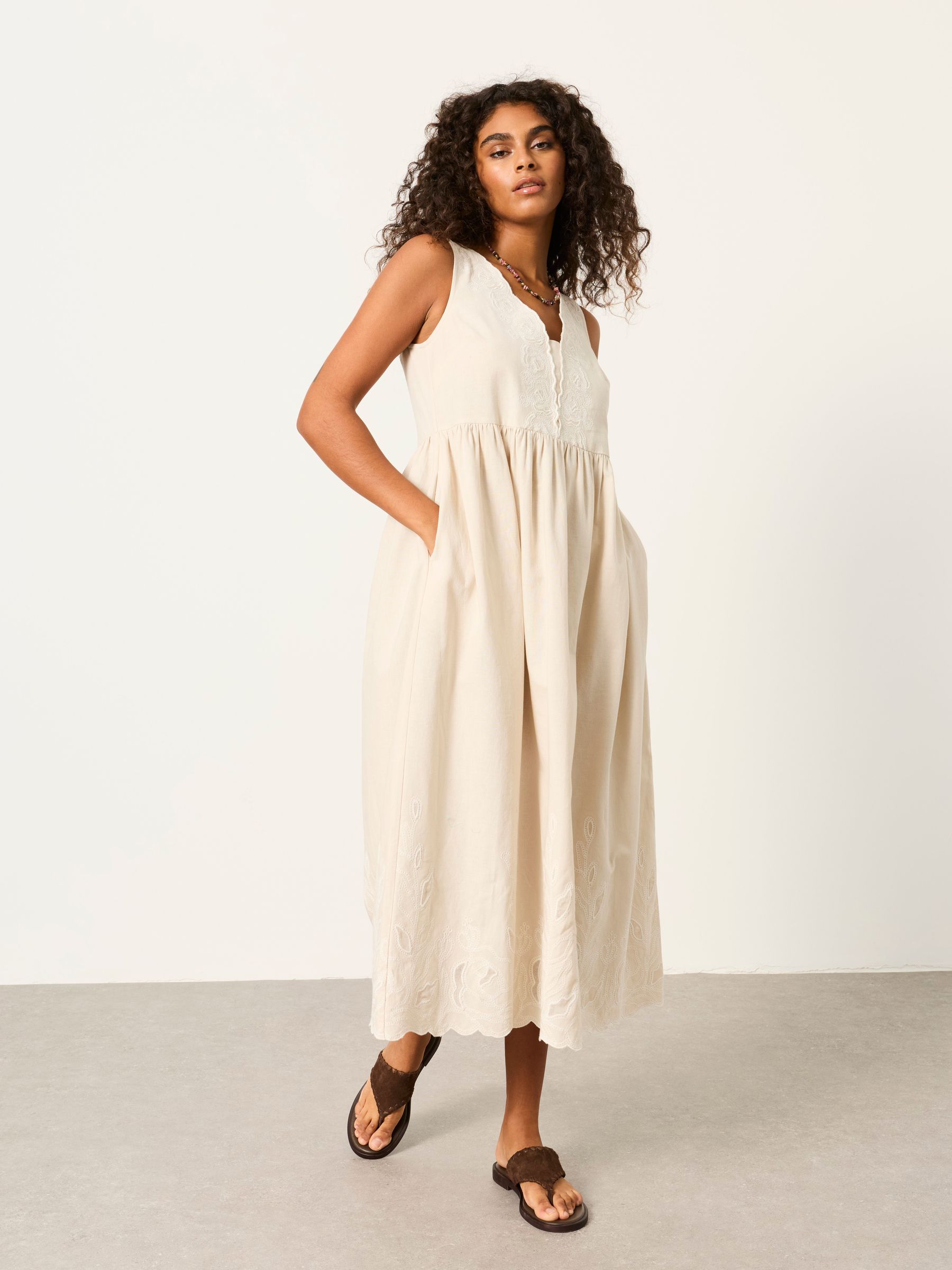Analisa Natural Petite Embroidered Midi Dress - Image 1 of 5