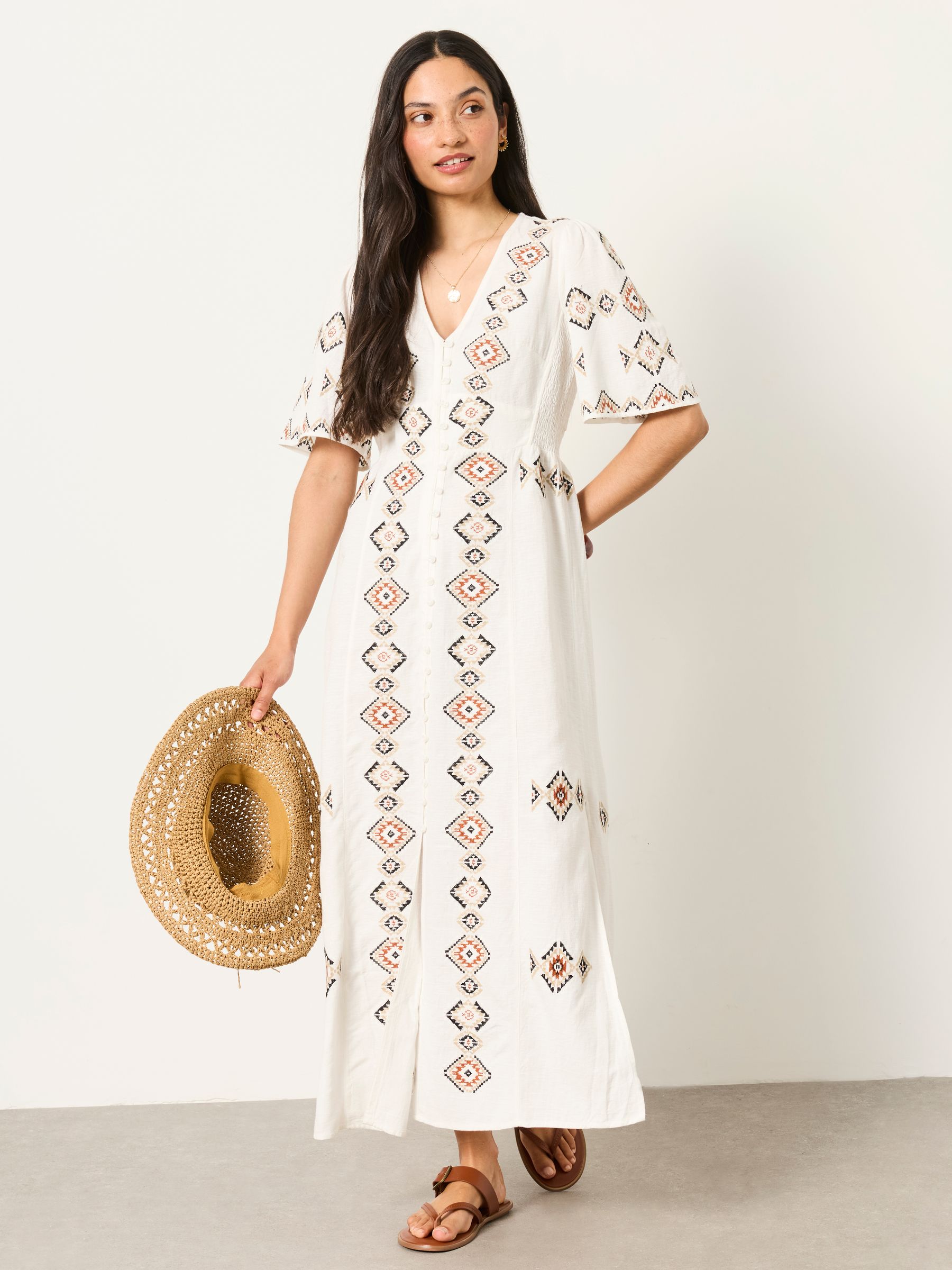 Solene Ivory Petite Embroidered Midi Dress - Image 1 of 7
