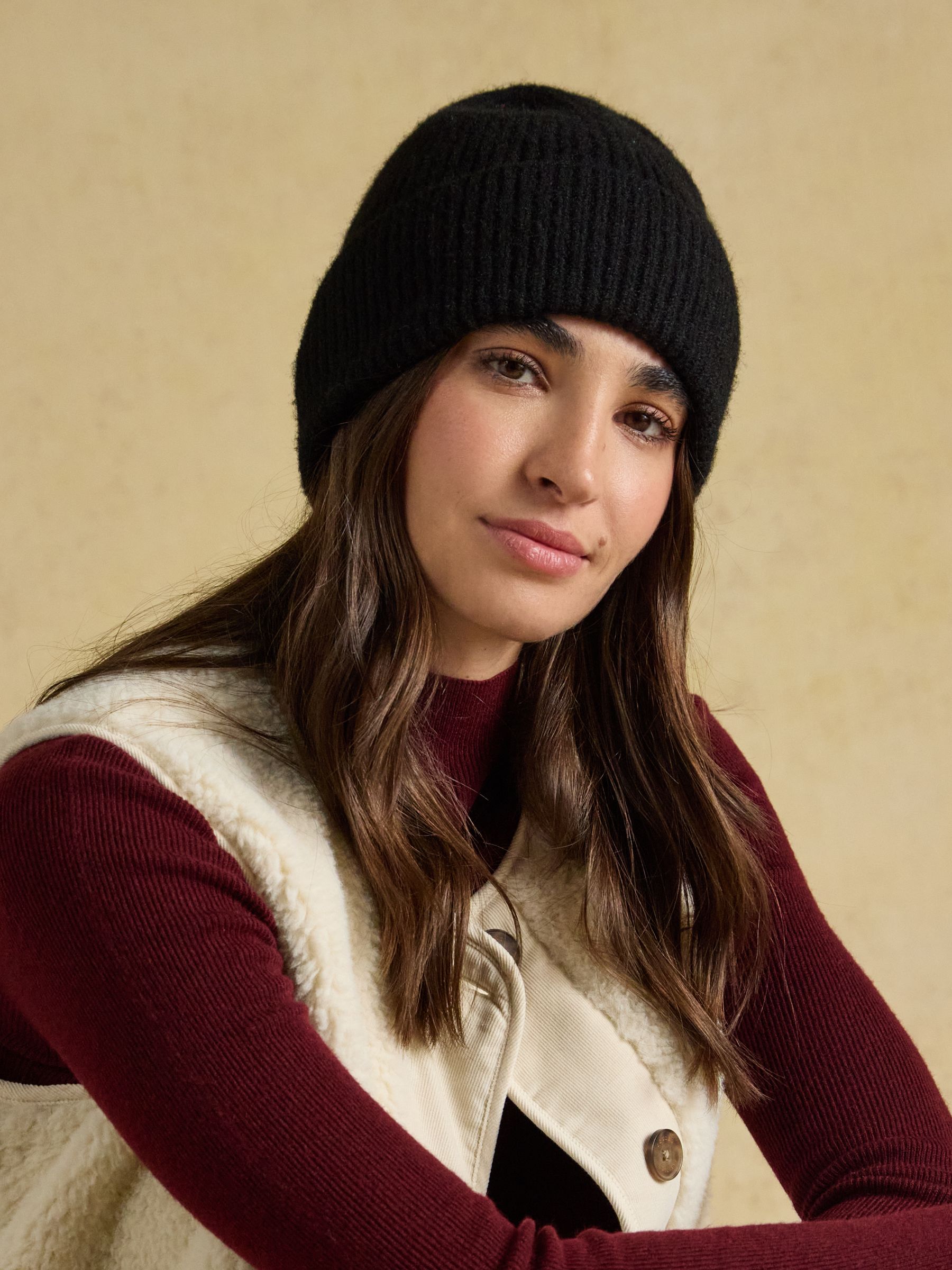 Fine Knit Black Beanie Hat - Image 1 of 8 Fine Knit Black Beanie Hat - Image 1 of 8