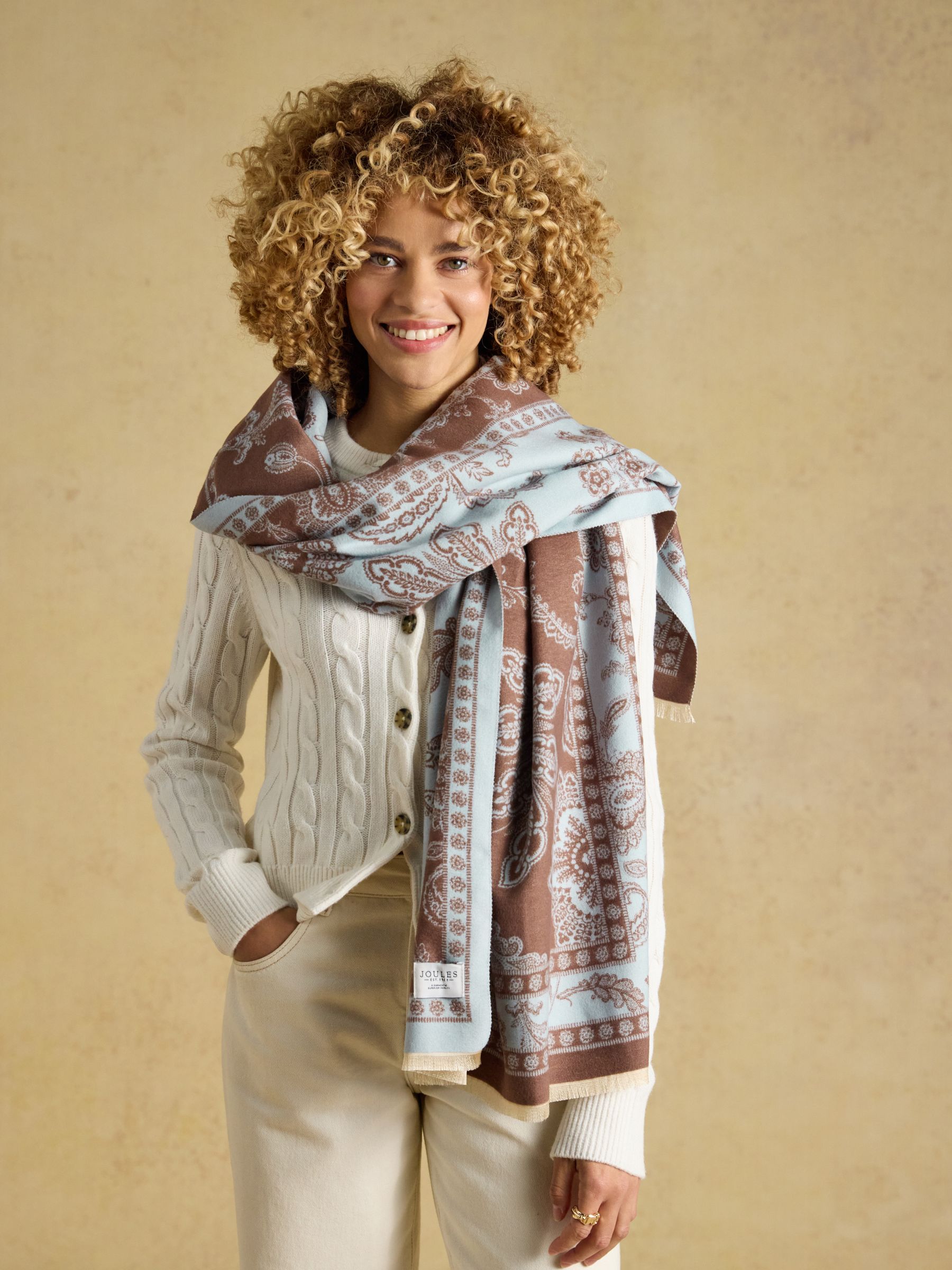 Jacquard Blue Brown Floral Scarf - Image 2 of 7