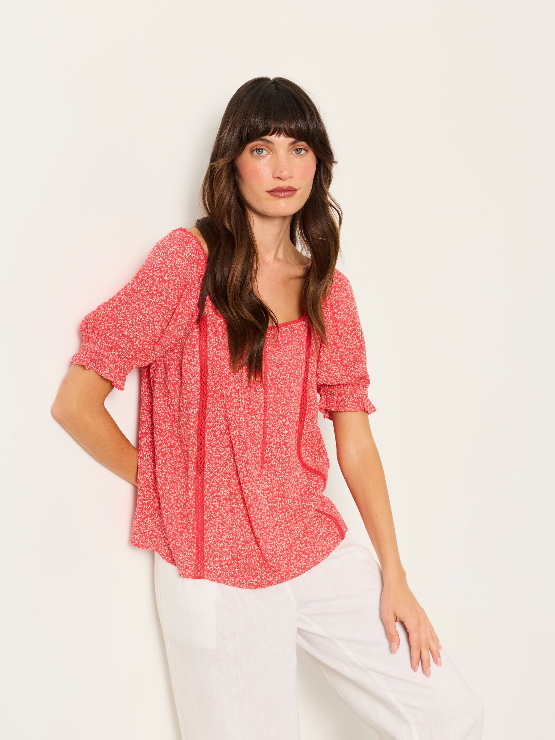 Jorden Red Coral Texture Petite Blouse - Image 1 of 4 Jorden Red Coral Texture Petite Blouse - Image 1 of 4