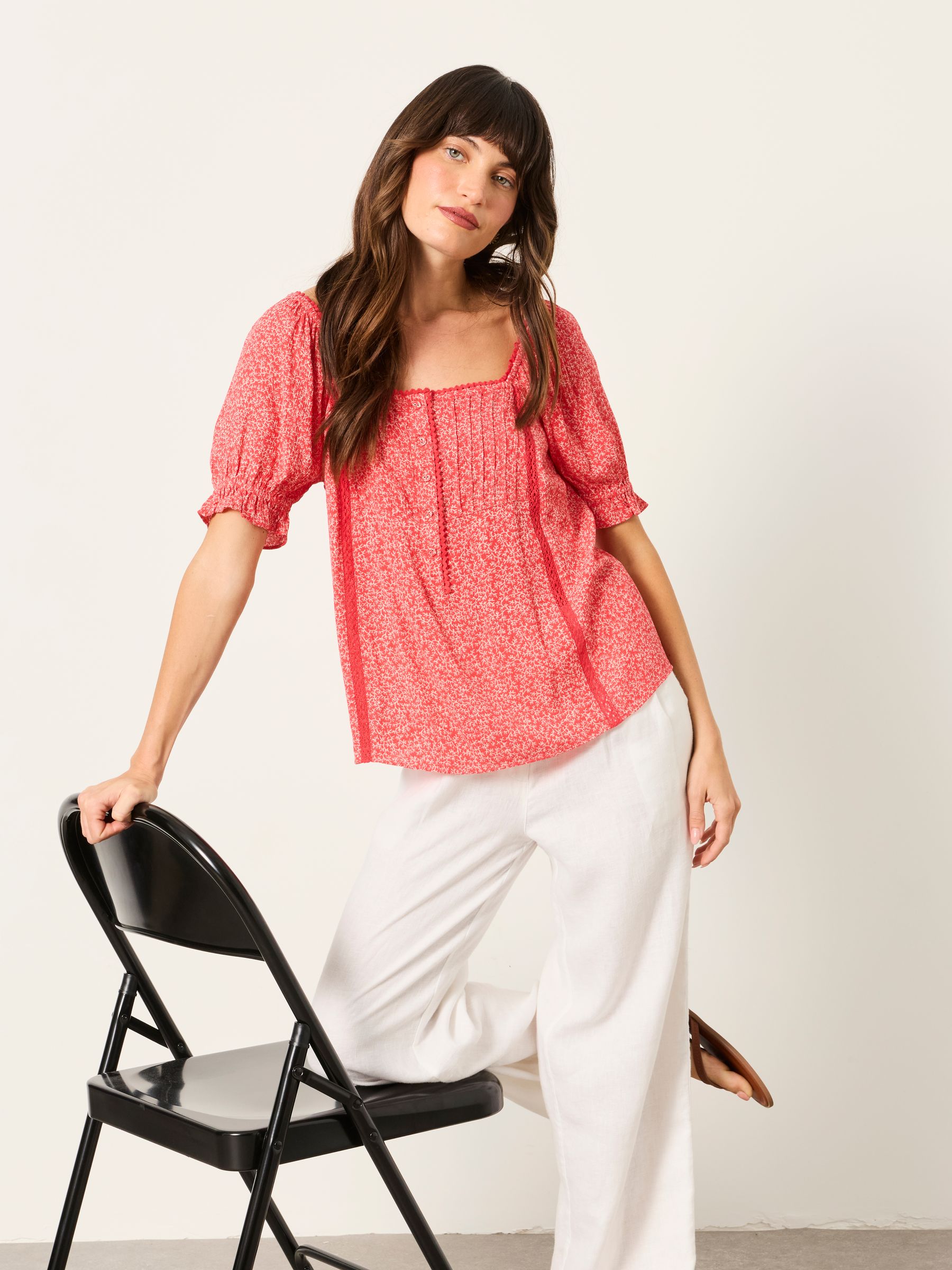 Jorden Red Coral Texture Petite Blouse - Image 4 of 4