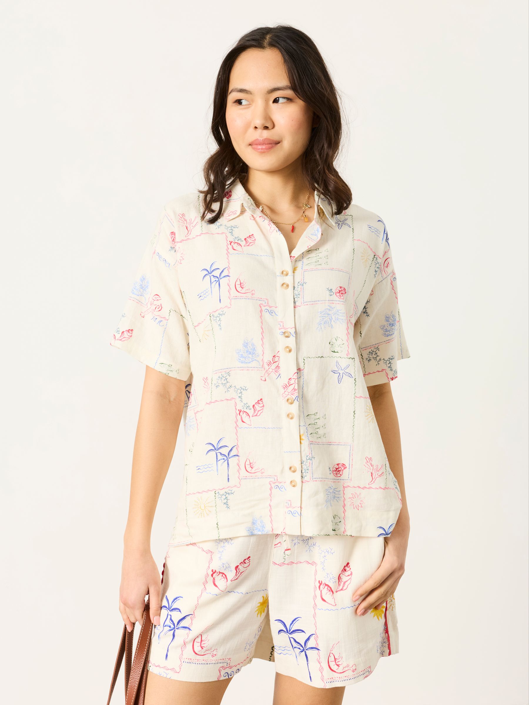 Kara Ivory Sea Postcard Petite Shirt - Image 1 of 6 Kara Ivory Sea Postcard Petite Shirt - Image 1 of 6