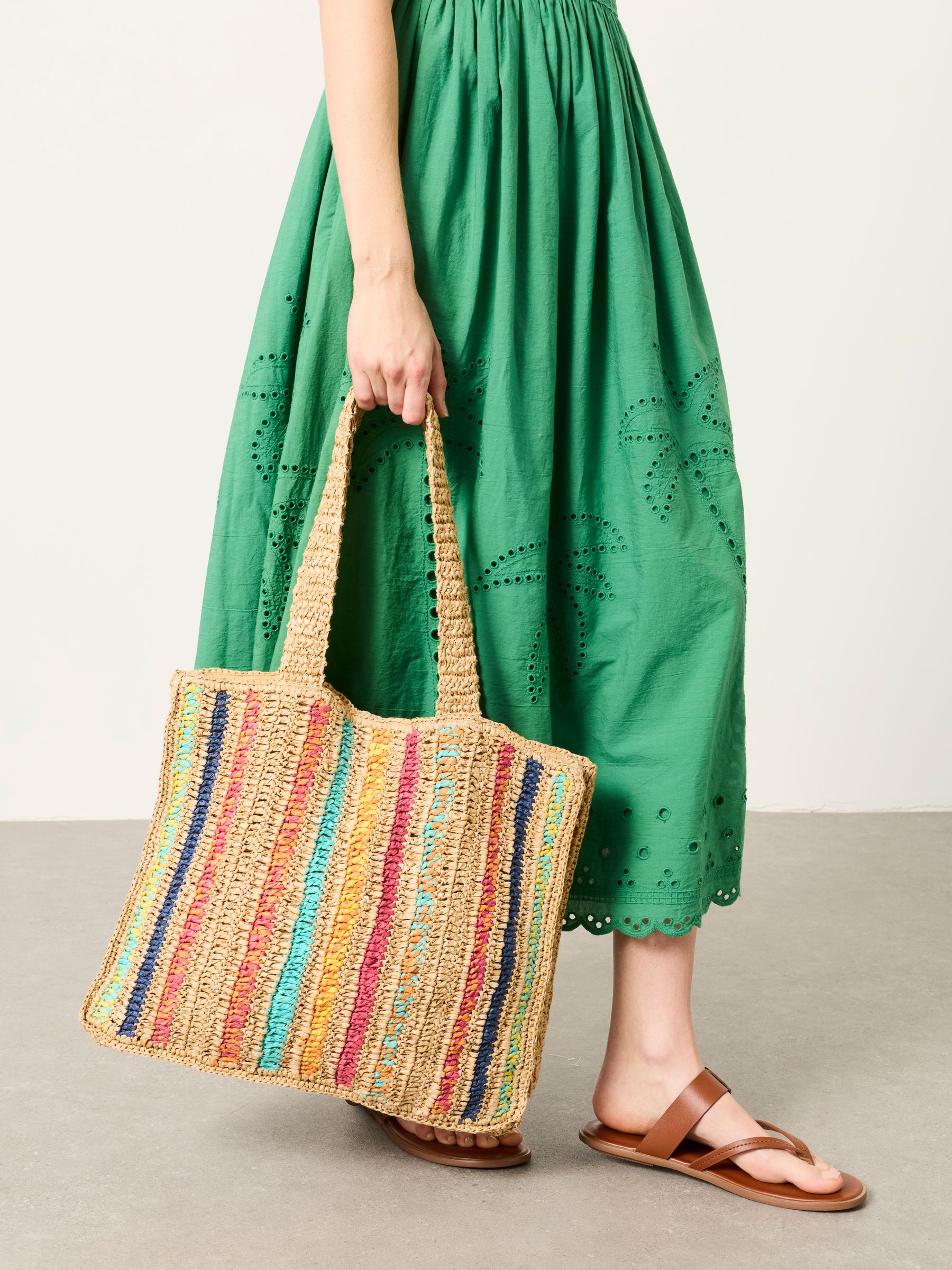 Multi Stripe Straw Tote Bag - Image 1 of 2