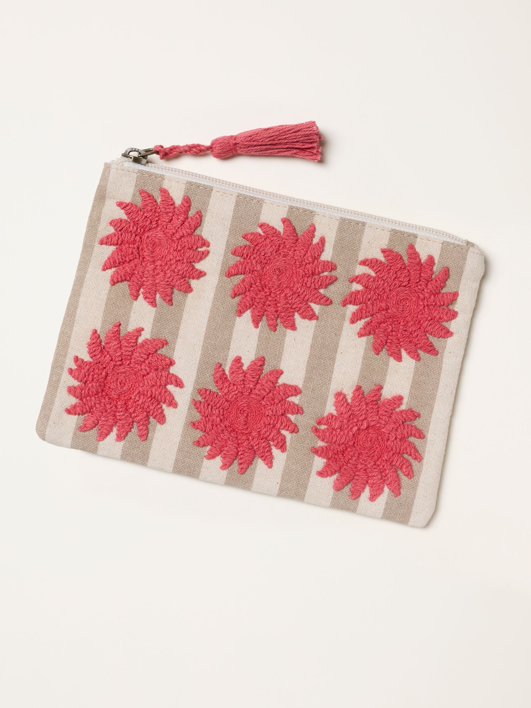 Beige Sun Embroidered Stripe Pouch - Image 1 of 3