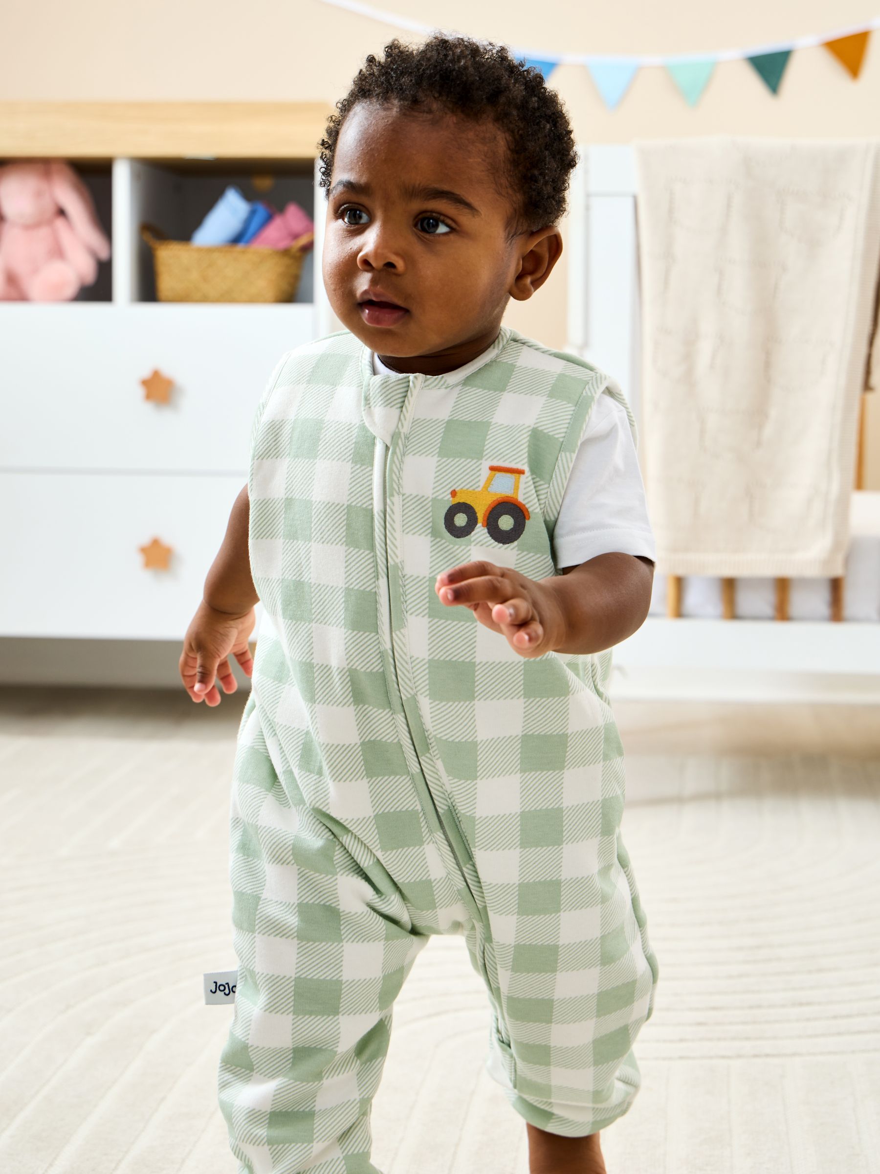 Green Checkerboard Tractor 1.5 Tog Sleep Snuggler - Image 1 of 1 Green Checkerboard Tractor 1.5 Tog Sleep Snuggler - Image 1 of 1