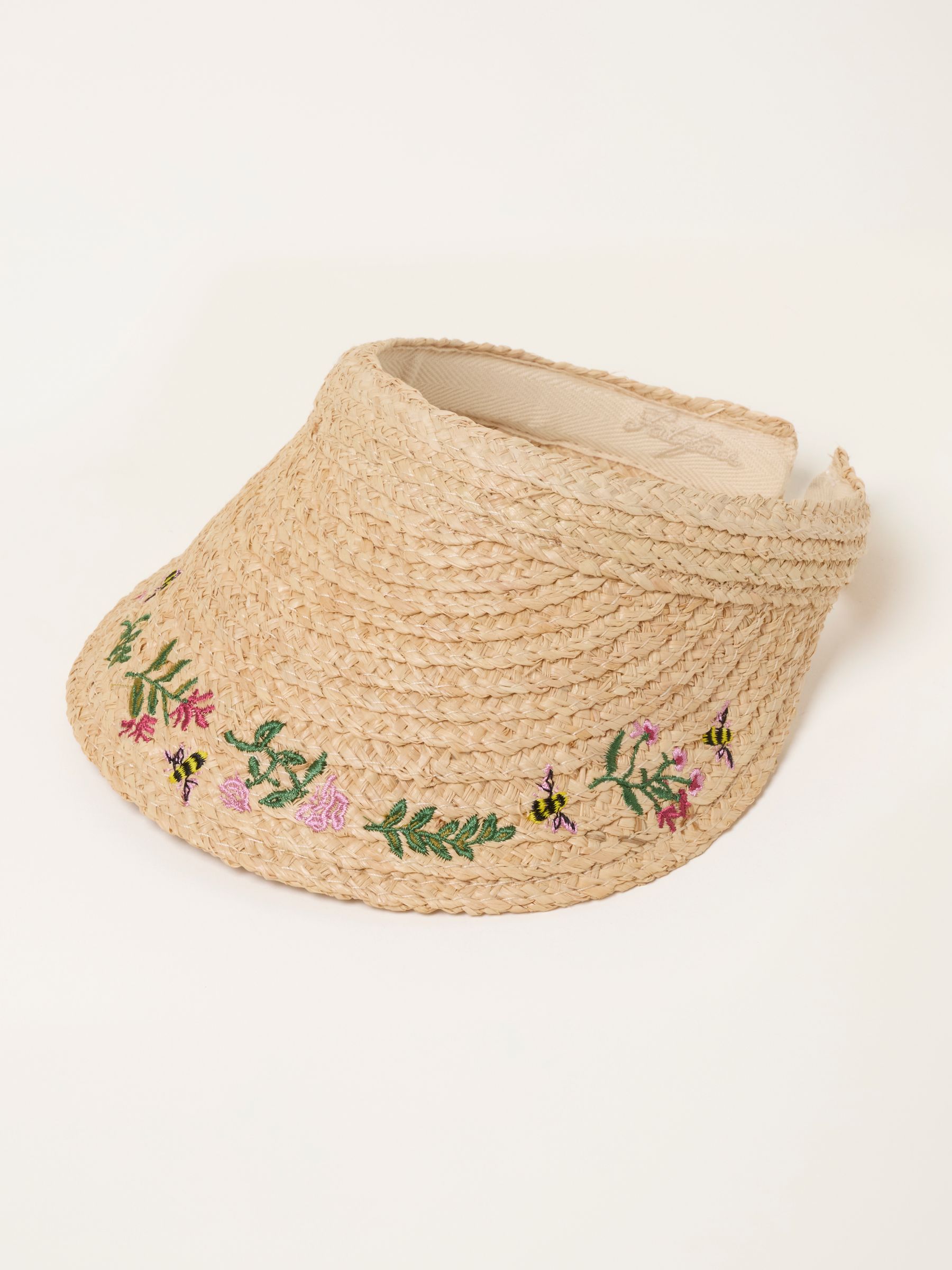 Natural Floral Bee Embroidered Straw Visor - Image 1 of 2