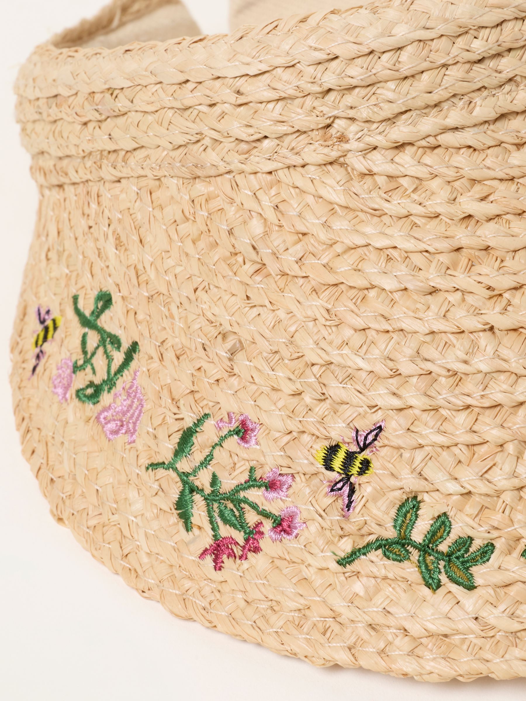 Natural Floral Bee Embroidered Straw Visor - Image 3 of 3