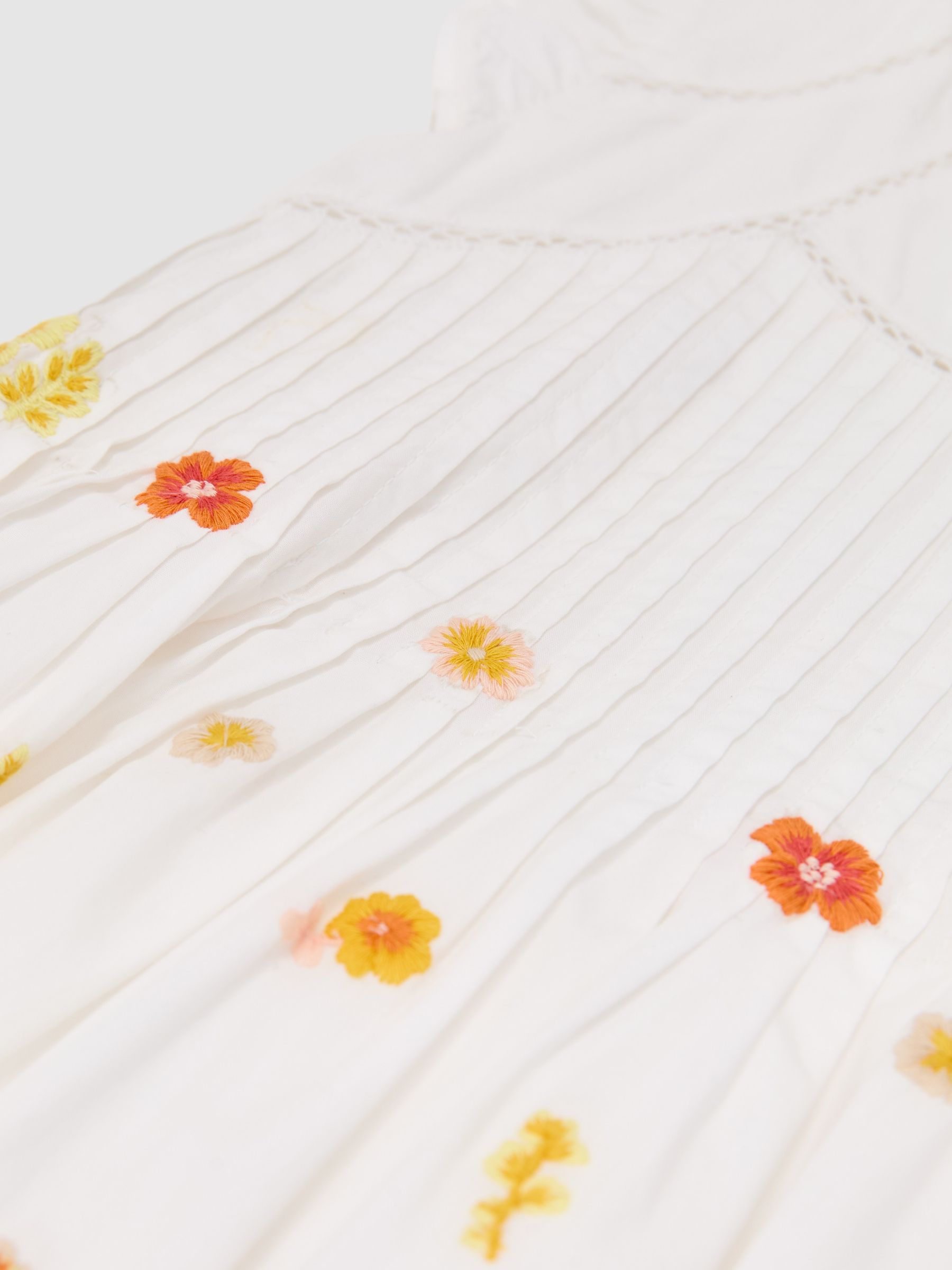 Cotton Embroidered Pintuck Dress in White - Image 4 of 4
