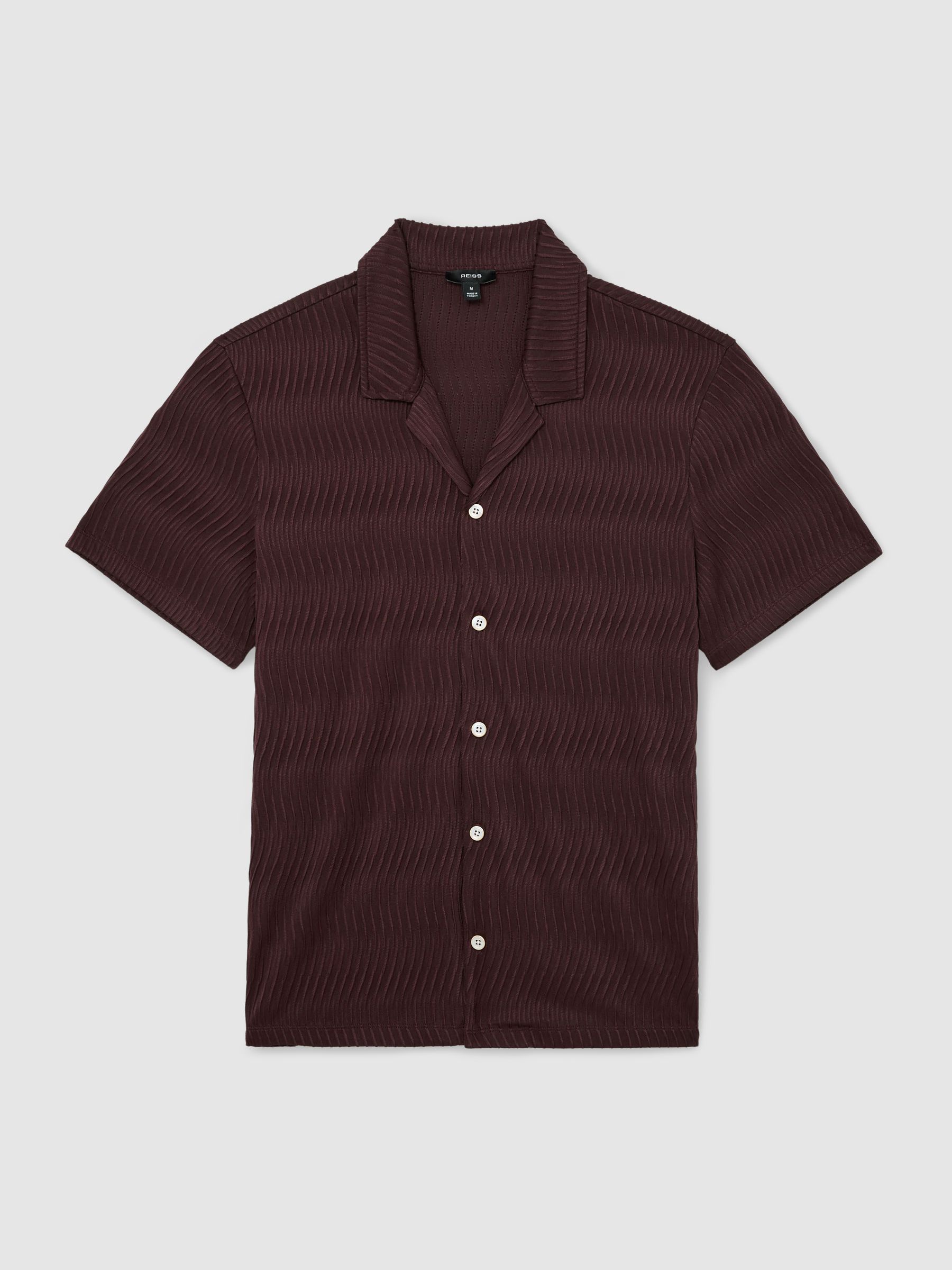 Textured-Wave Cuban-Collar Shirt in Bordeaux - Image 2 of 7