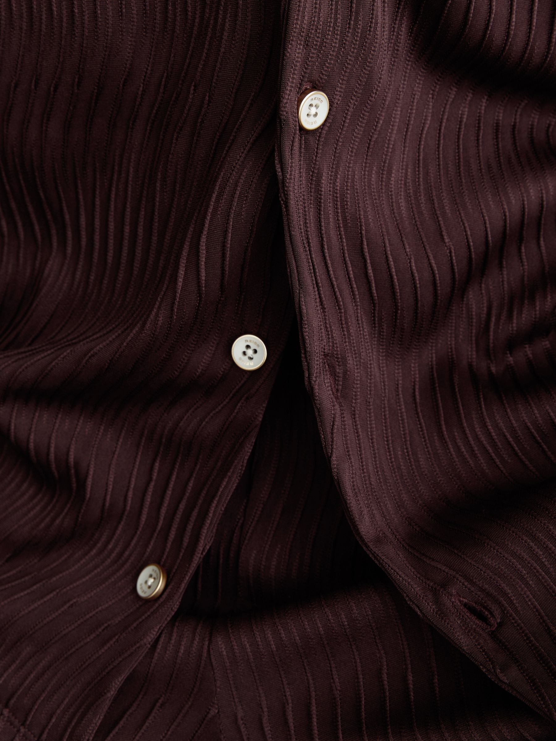 Textured-Wave Cuban-Collar Shirt in Bordeaux - Image 4 of 7