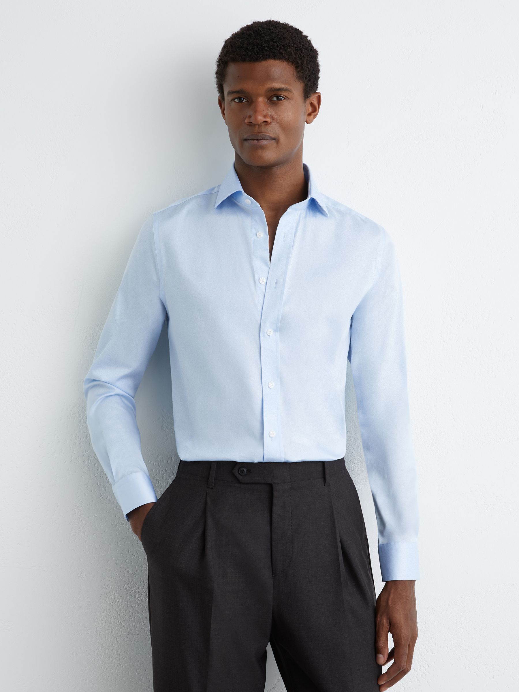 Stretch-Cotton Regular-Fit Shirt in Soft Blue - Image 1 of 7