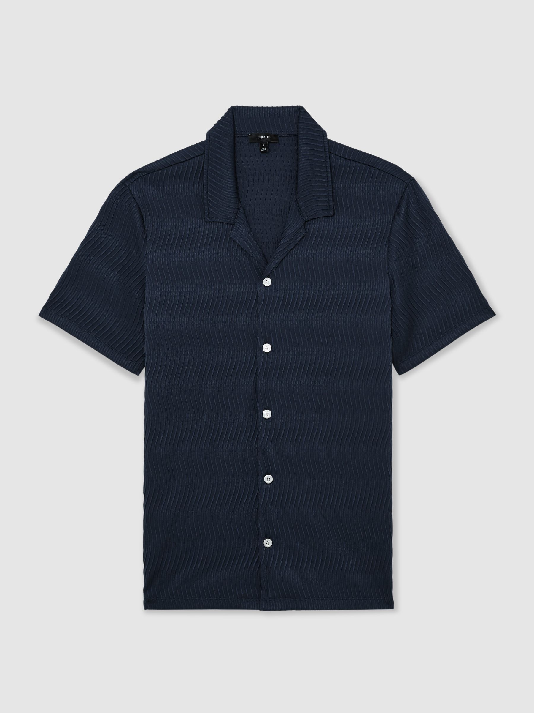 Textured-Wave Cuban-Collar Shirt in Airforce Blue - Image 2 of 7