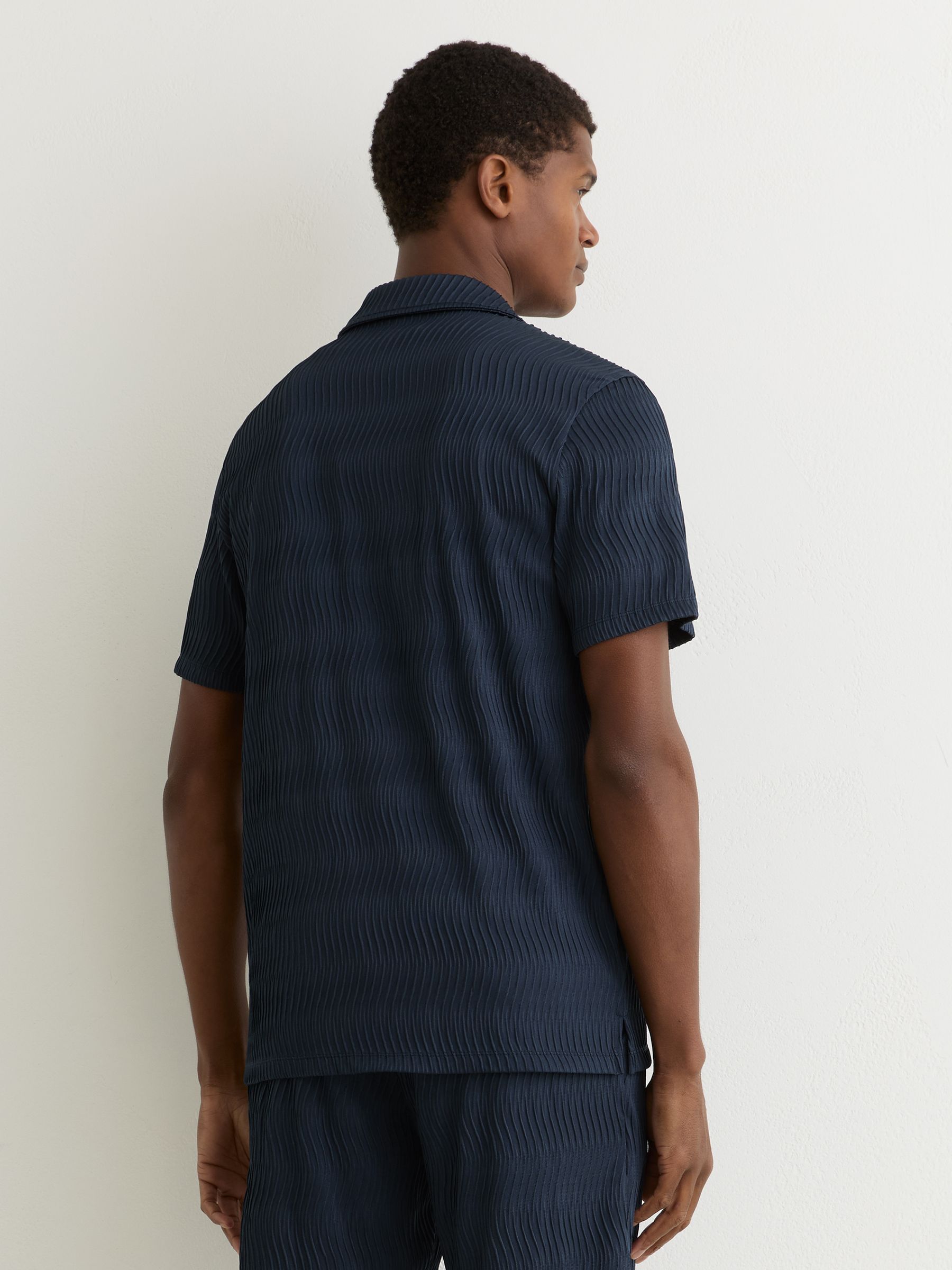 Textured-Wave Cuban-Collar Shirt in Airforce Blue - image 4