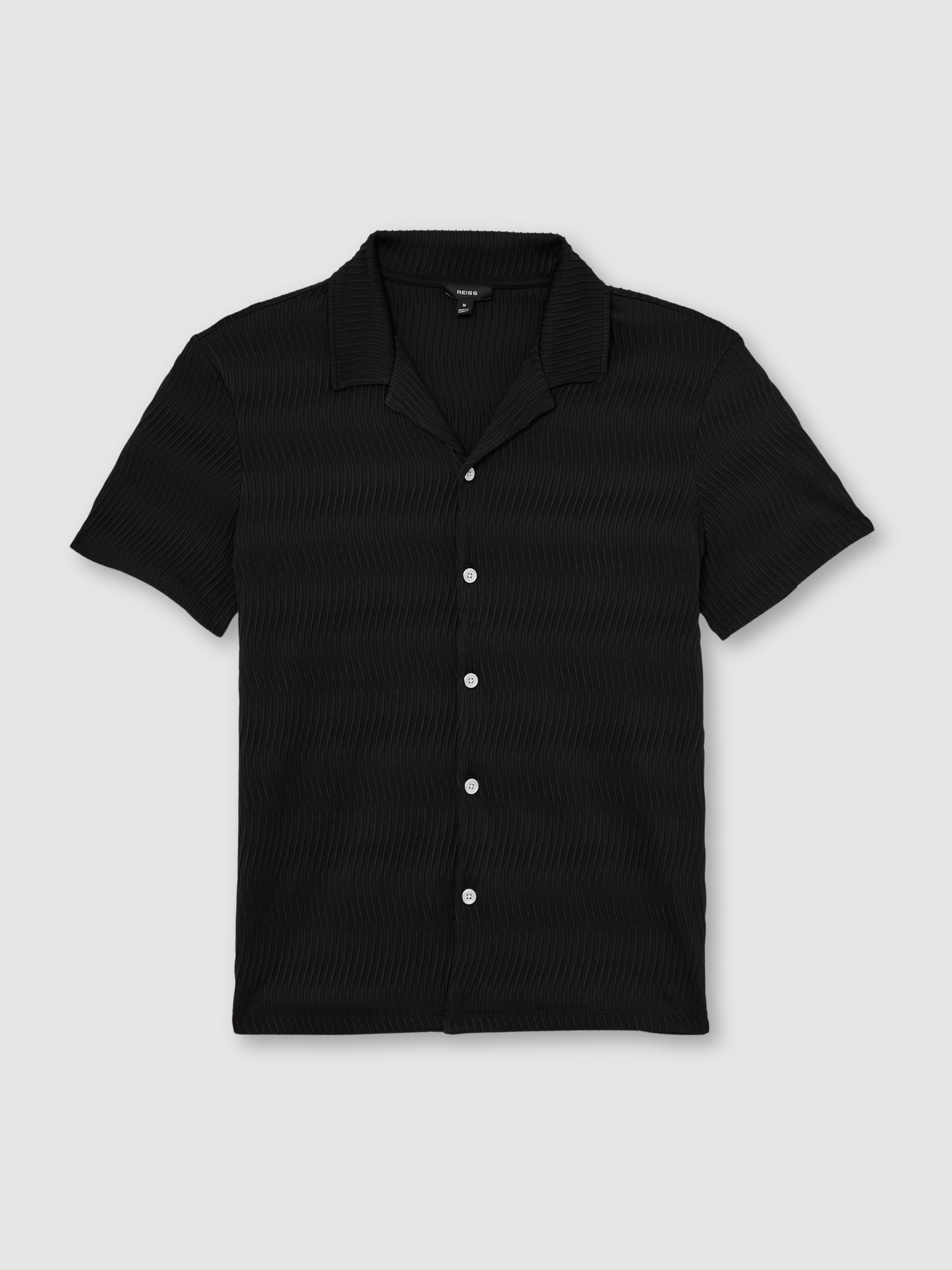 Textured-Wave Cuban-Collar Shirt in Black - Image 2 of 6