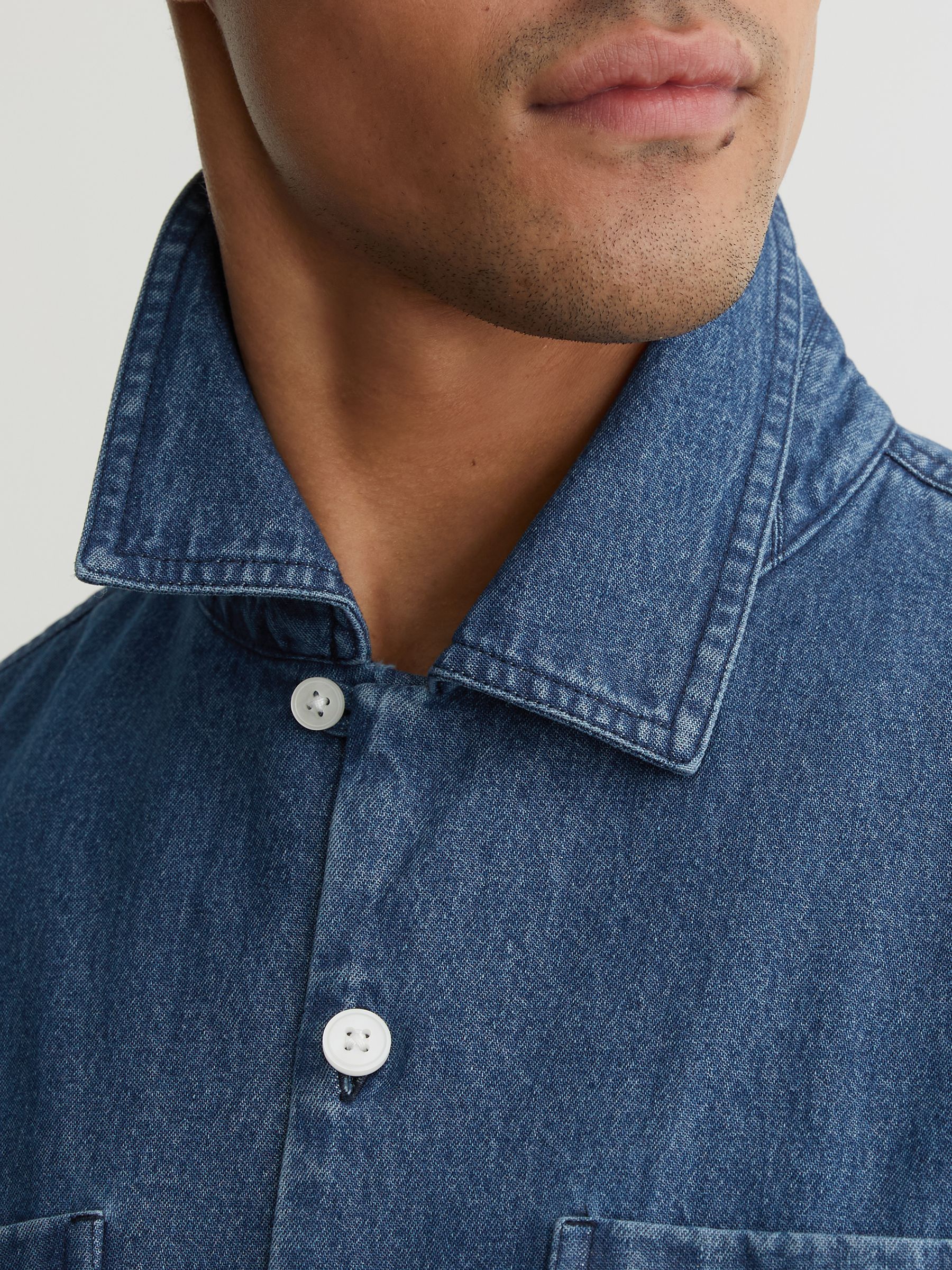 Monogram-Embossed Relaxed Denim Shirt in Mid Blue - image 5