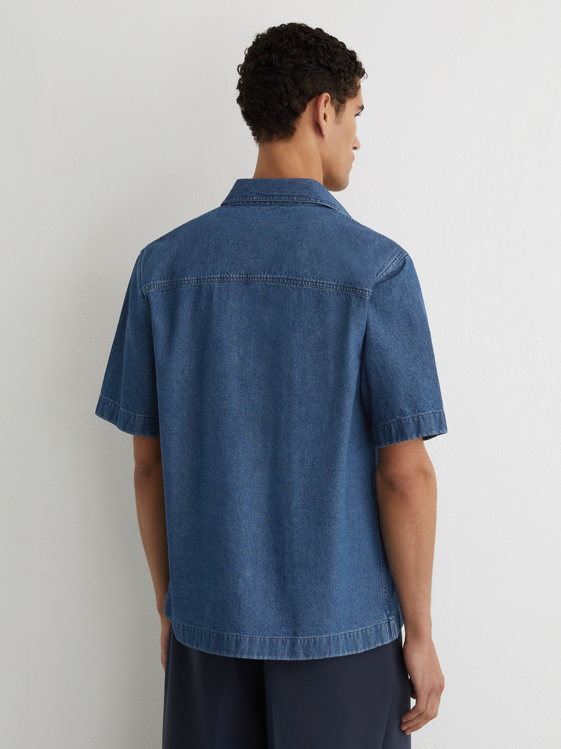Monogram-Embossed Relaxed Denim Shirt in Mid Blue - image 4