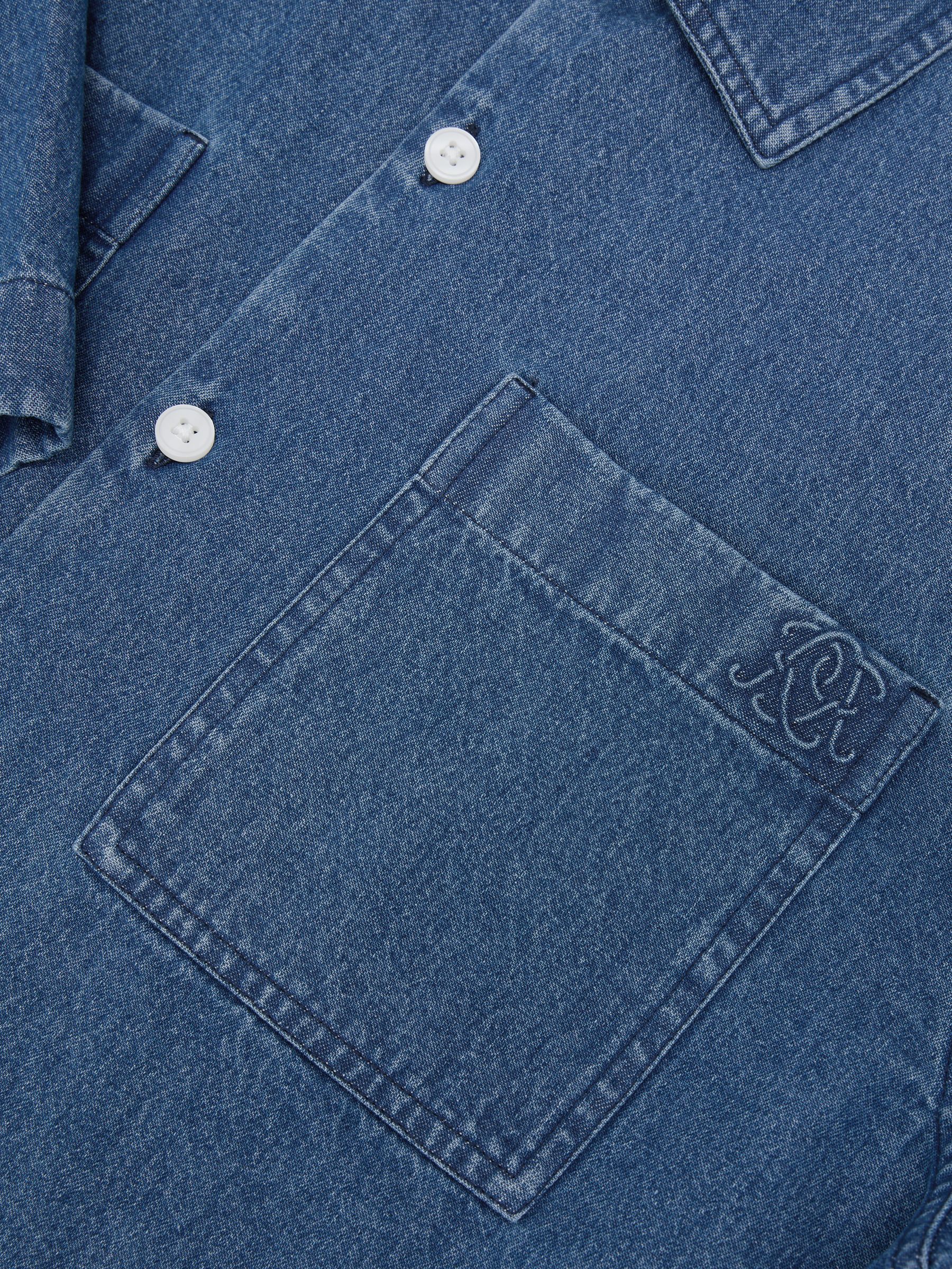 Monogram-Embossed Relaxed Denim Shirt in Mid Blue - Image 8 of 8