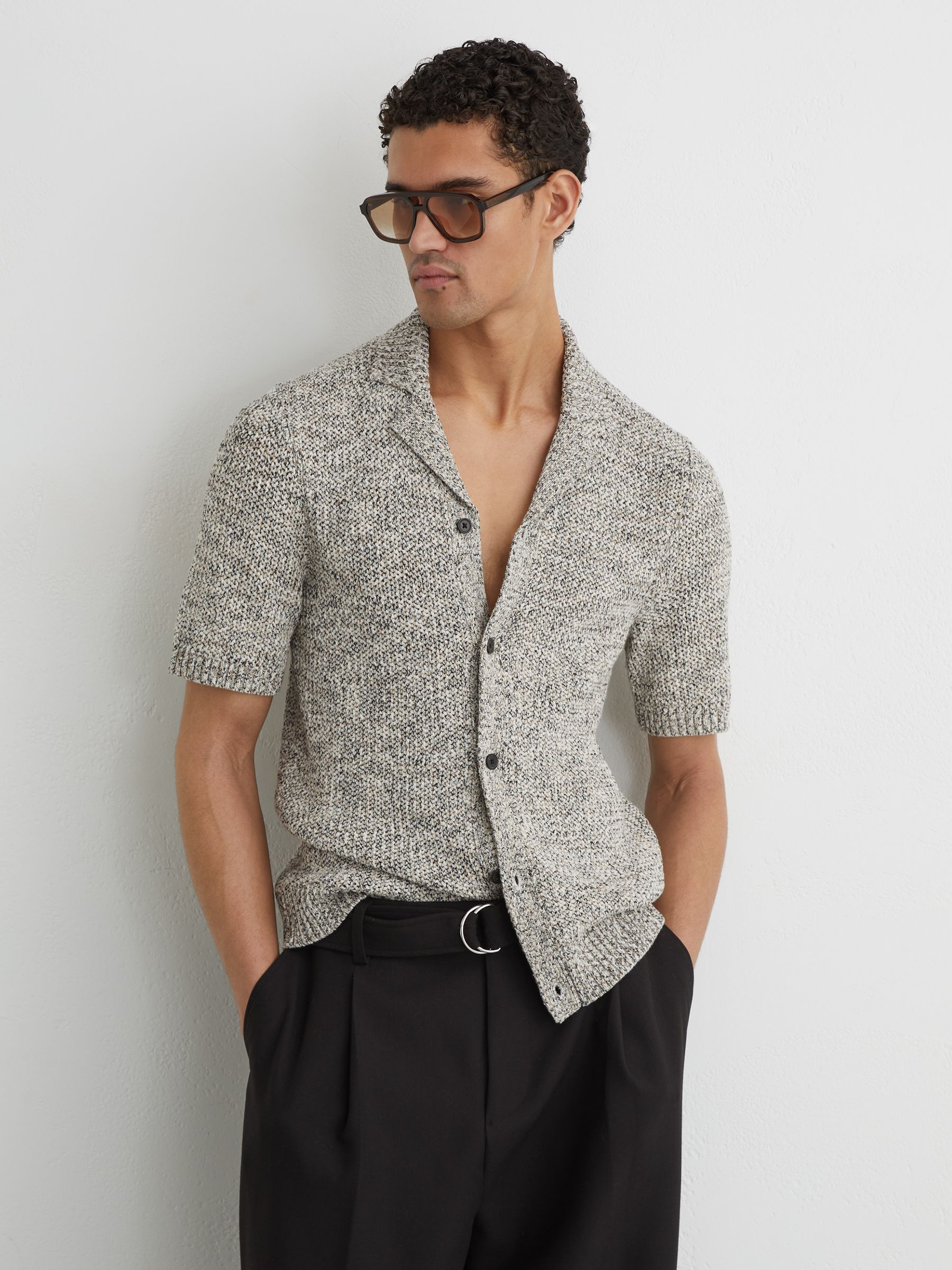 Marled Cuban-Collar Knitted Shirt in Natural - image 2