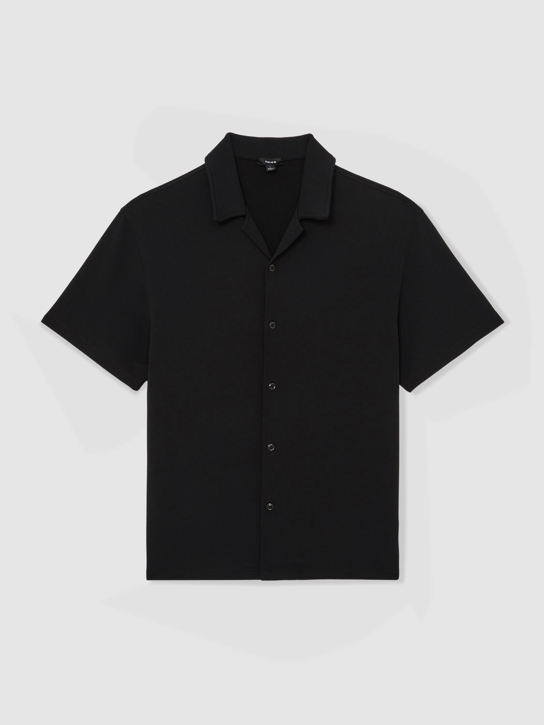 Textured Cuban-Collar Shirt in Black - Image 2 of 6