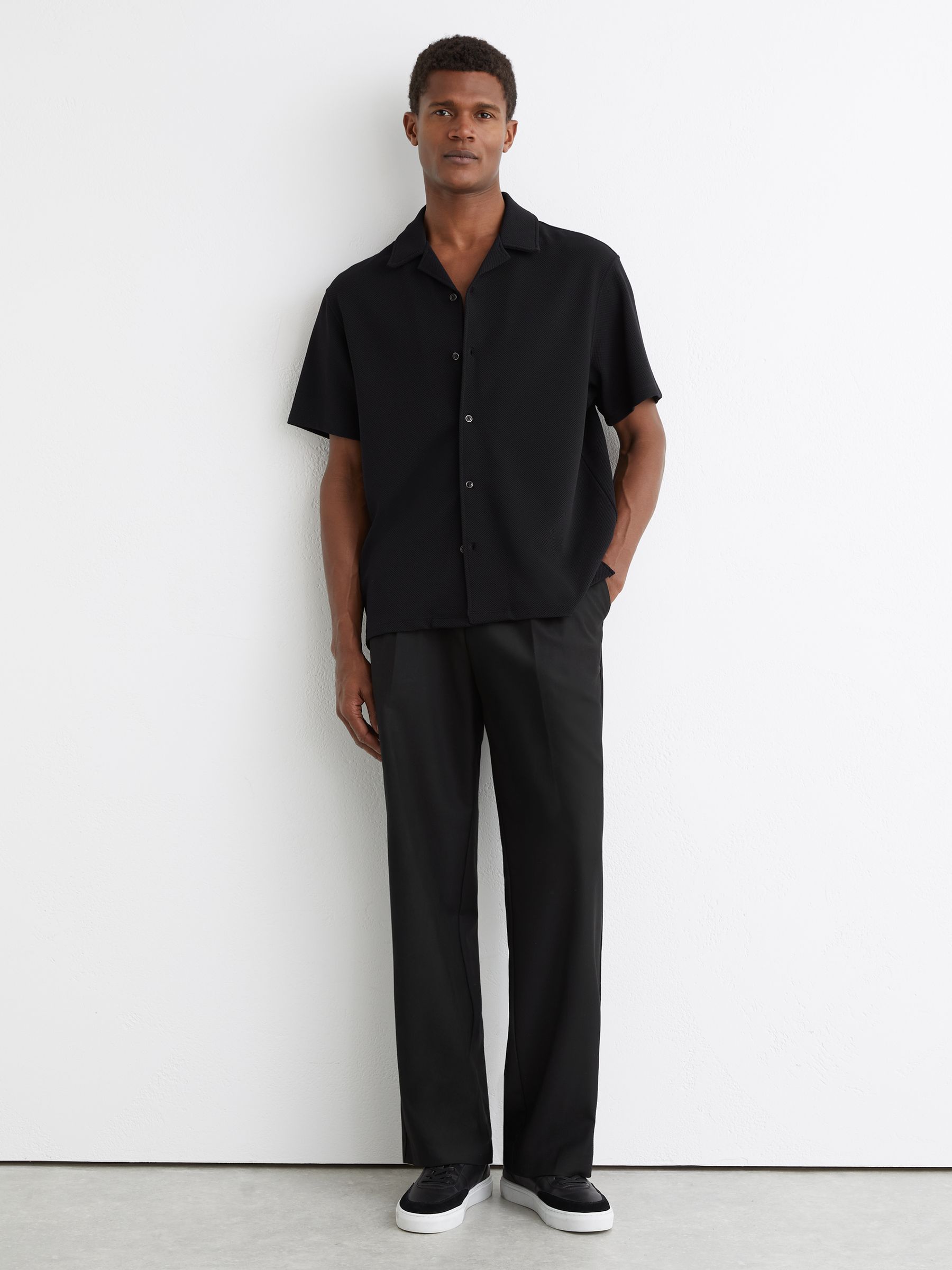 Textured Cuban-Collar Shirt in Black - image 5