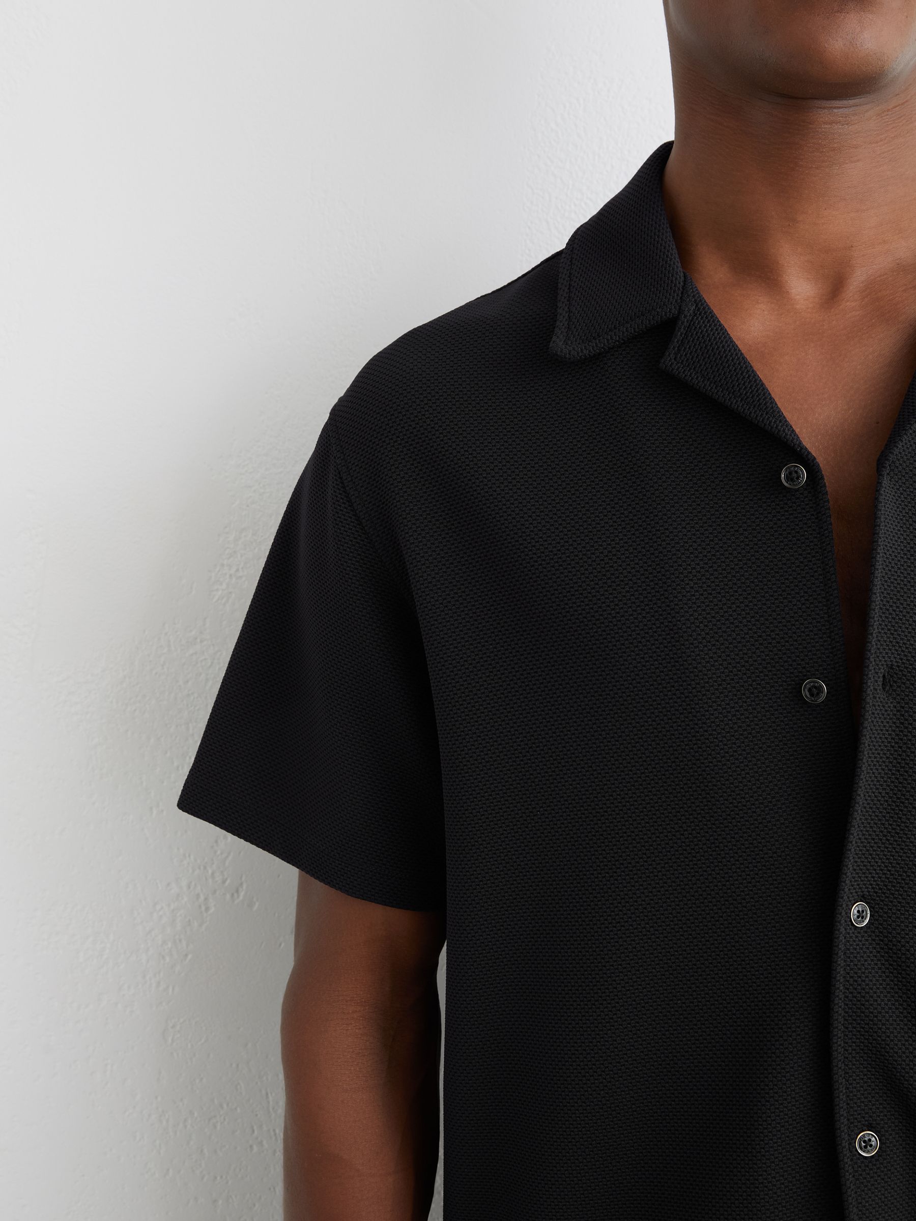 Textured Cuban-Collar Shirt in Black - Image 4 of 6