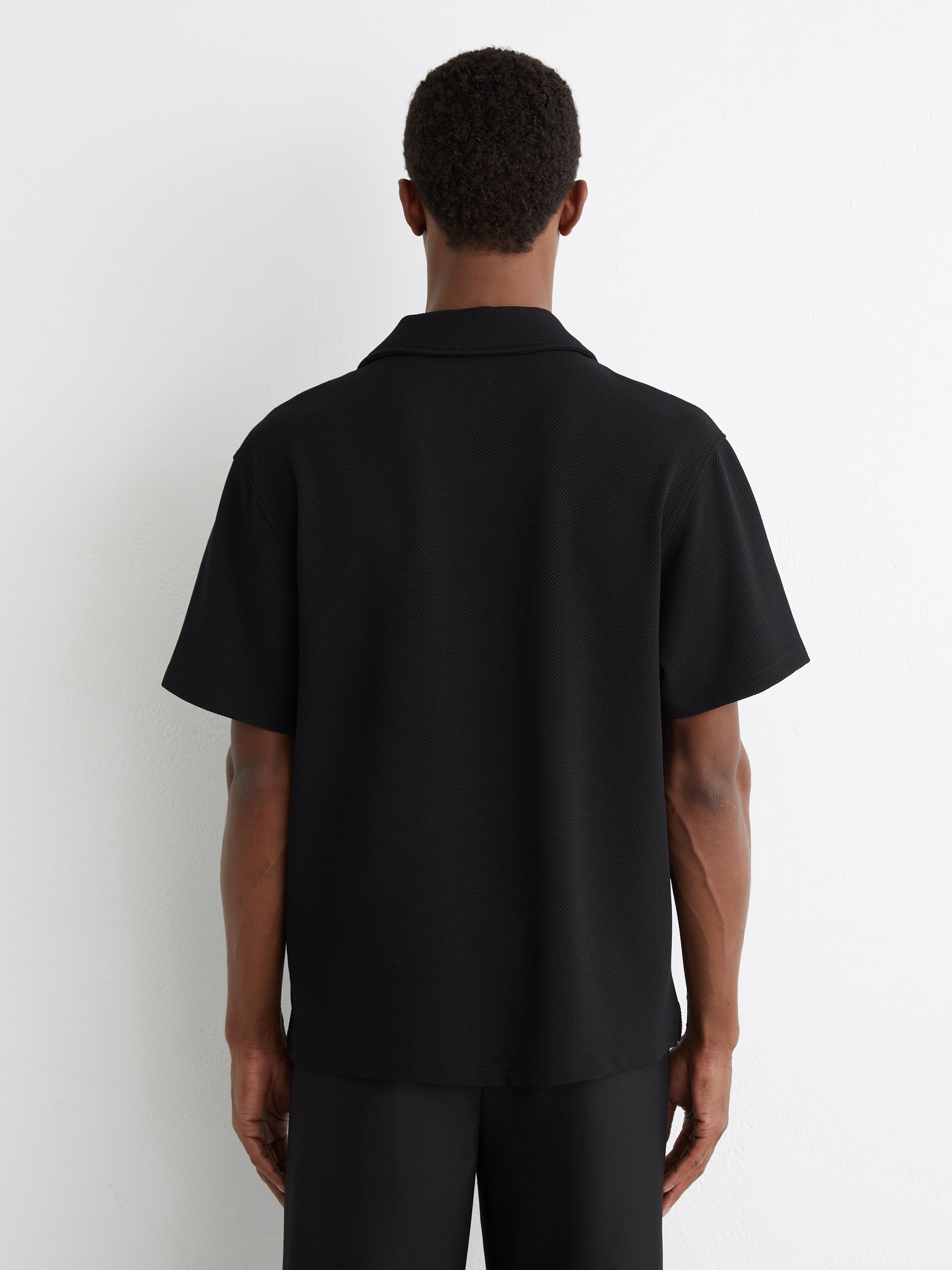 Textured Cuban-Collar Shirt in Black - Image 5 of 6