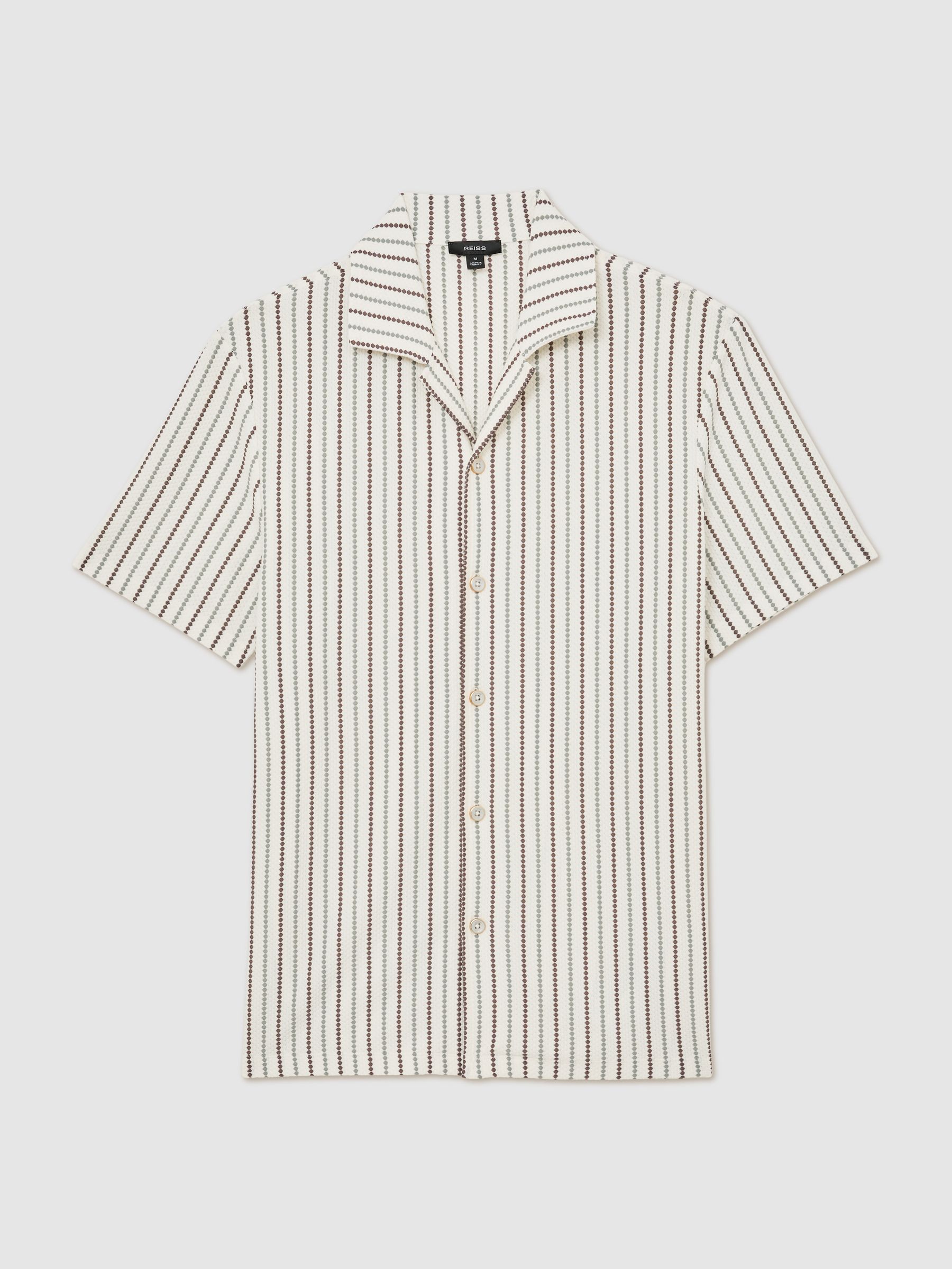 Textured-Stripe Cuban-Collar Shirt Cotton-Blend in Green/Brown Multi - image 1