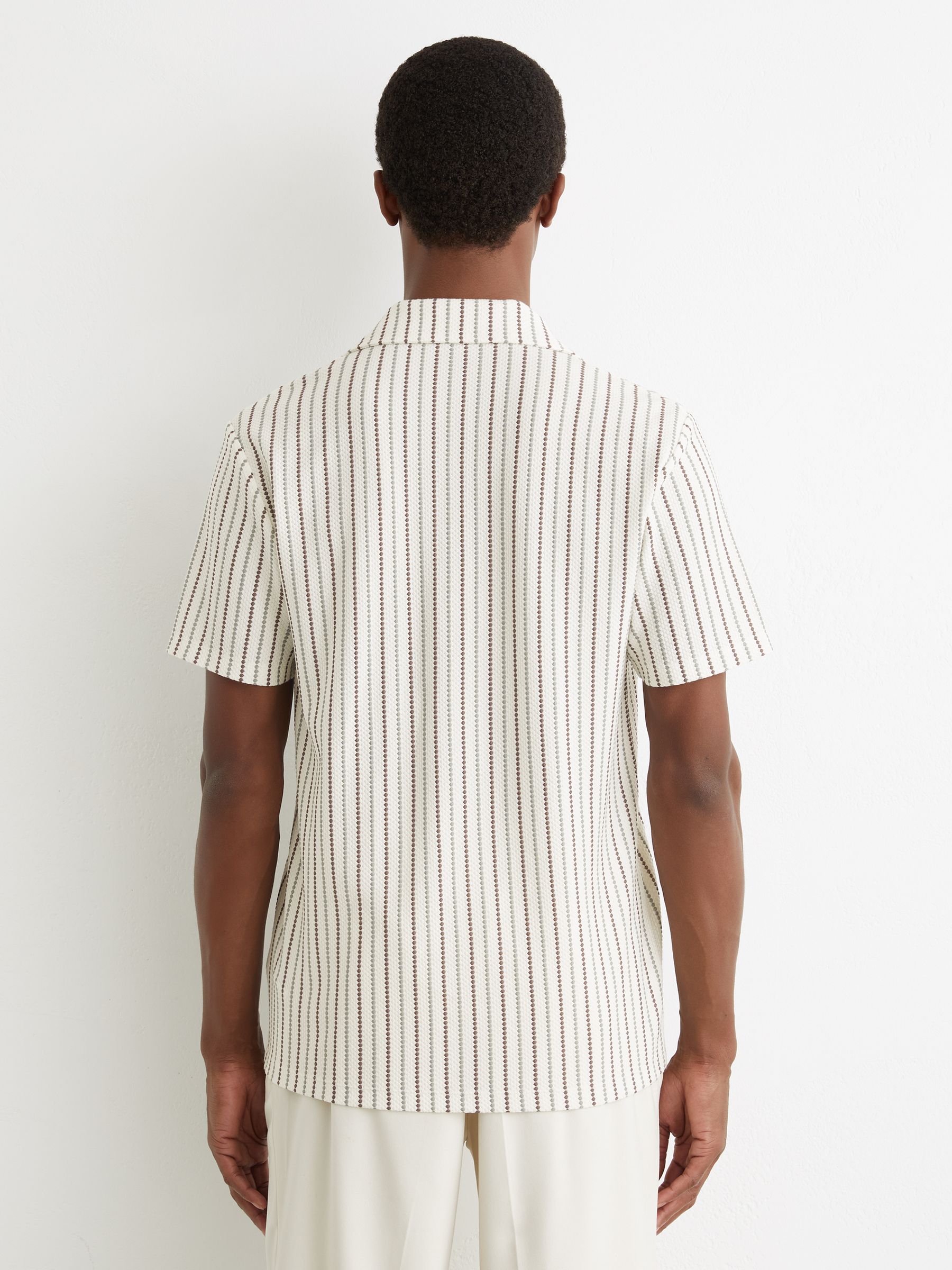 Textured-Stripe Cuban-Collar Shirt Cotton-Blend in Green/Brown Multi - image 4