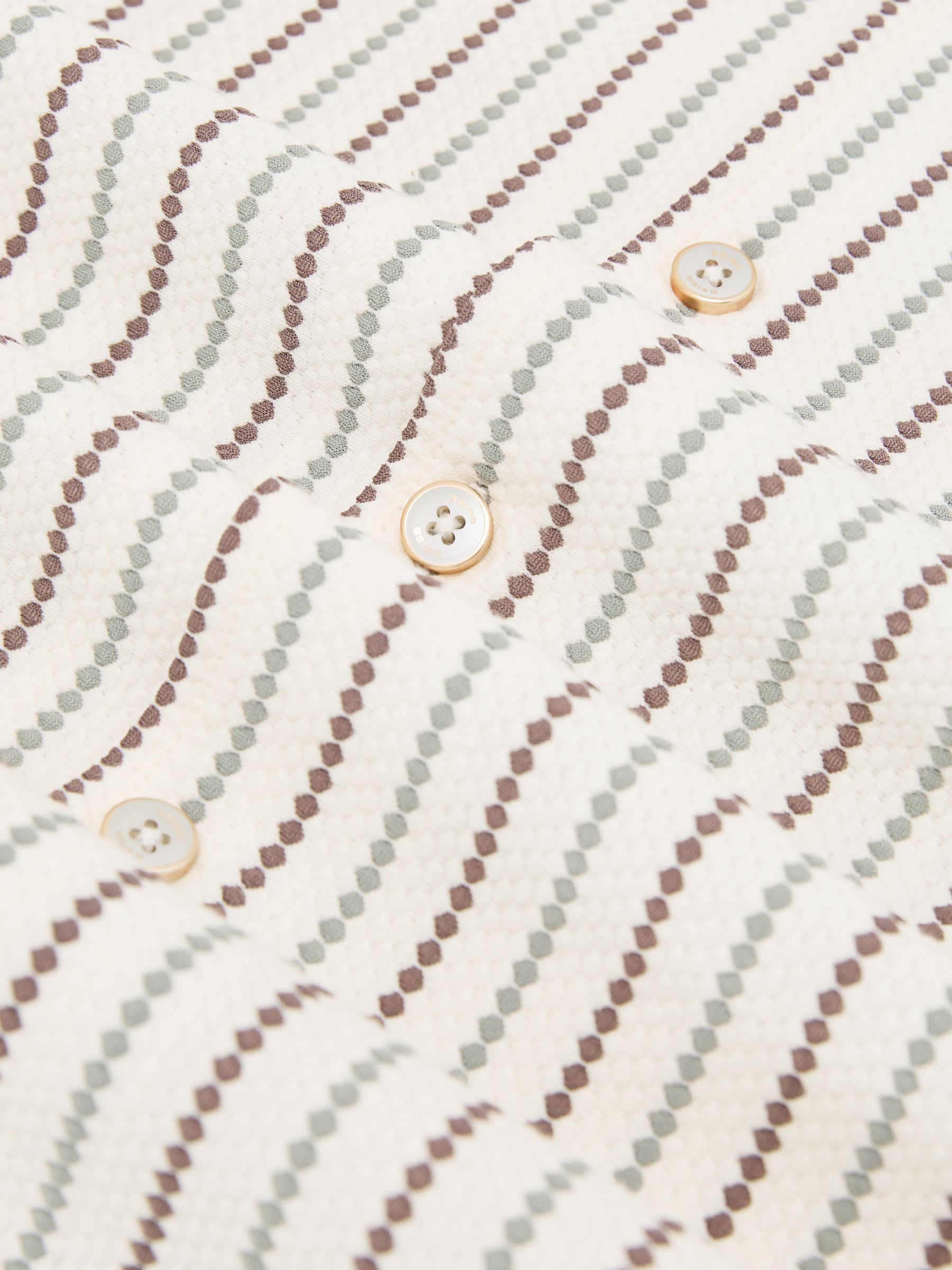 Textured-Stripe Cuban-Collar Shirt Cotton-Blend in Green/Brown Multi - image 3